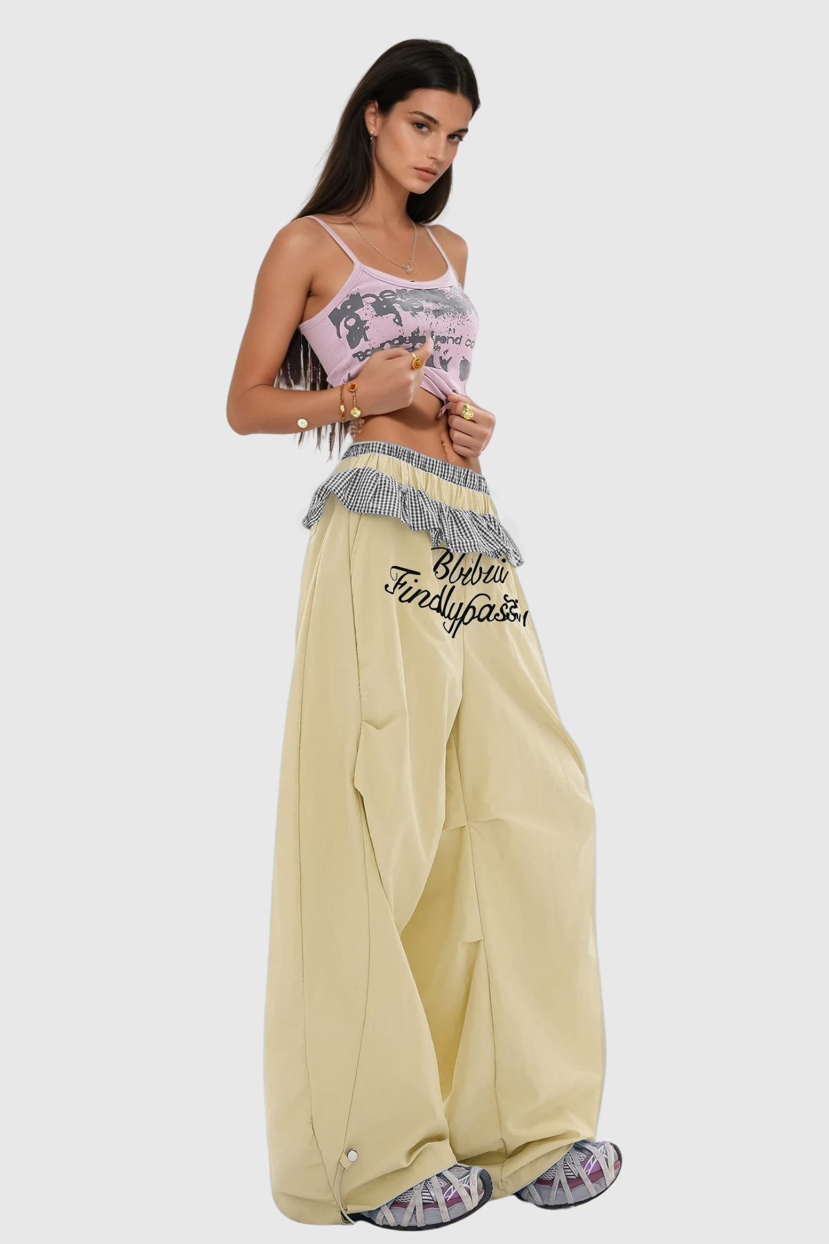 Bautista Ruffle Print Wide Leg Pants In Yellow