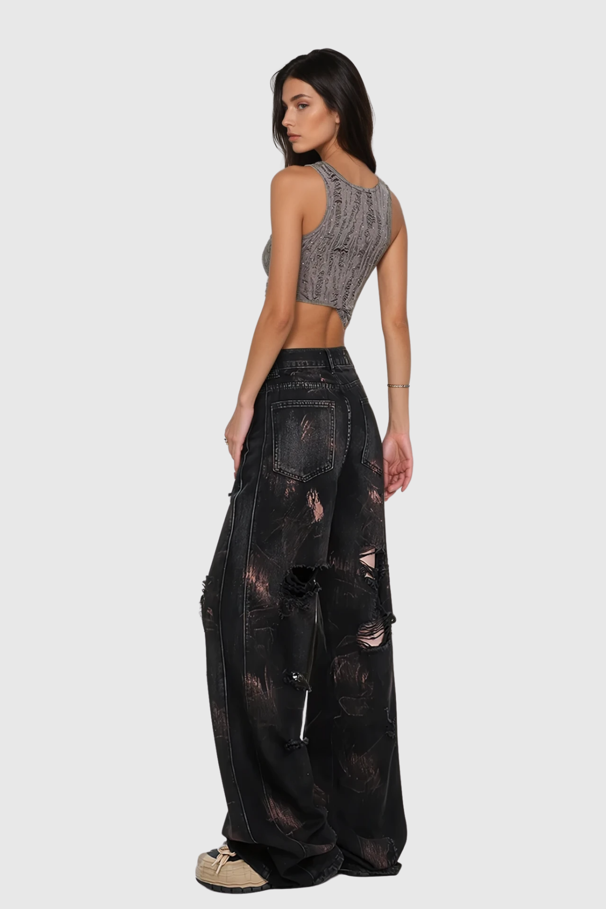 Baxtiyor Ripped Print Wide Leg Jeans