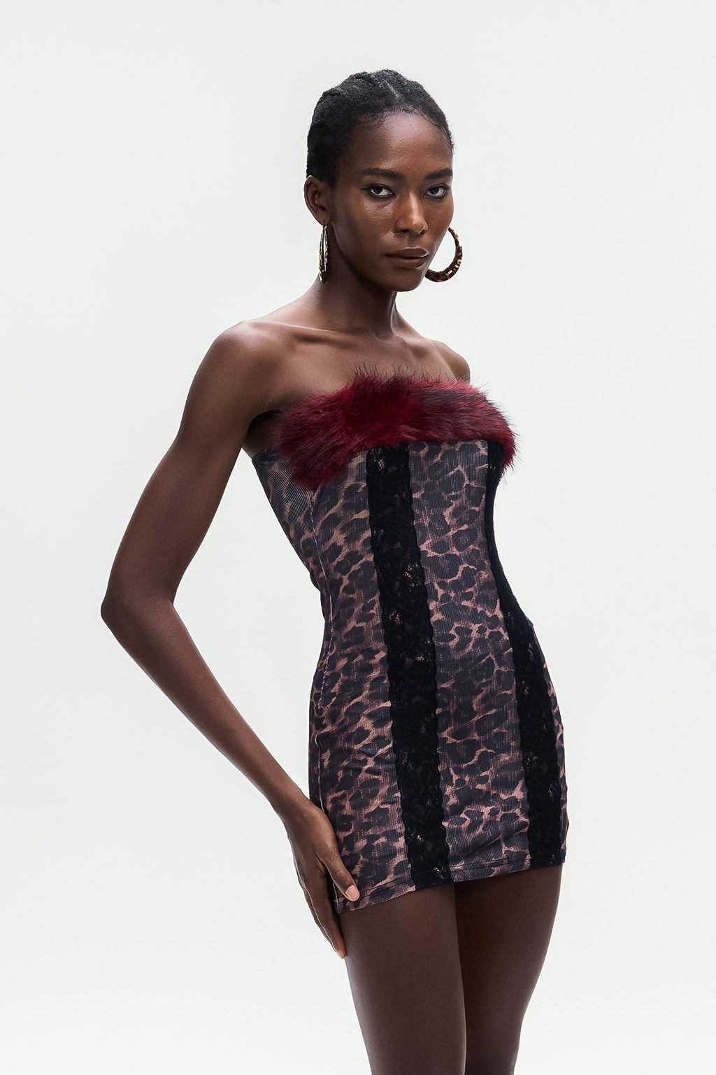 Bea Leopard Faux Fur Bodycon Mini Dress