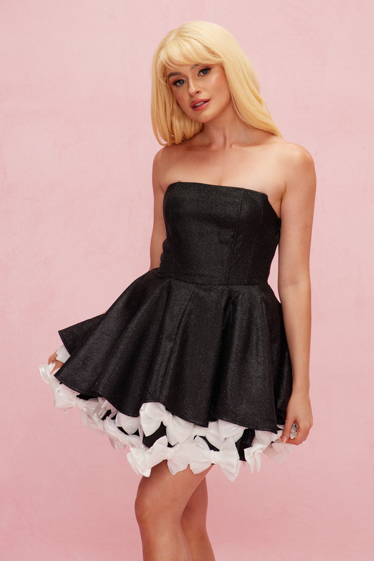 Beate Strapless Sequin Bow Puffy Mini Dress