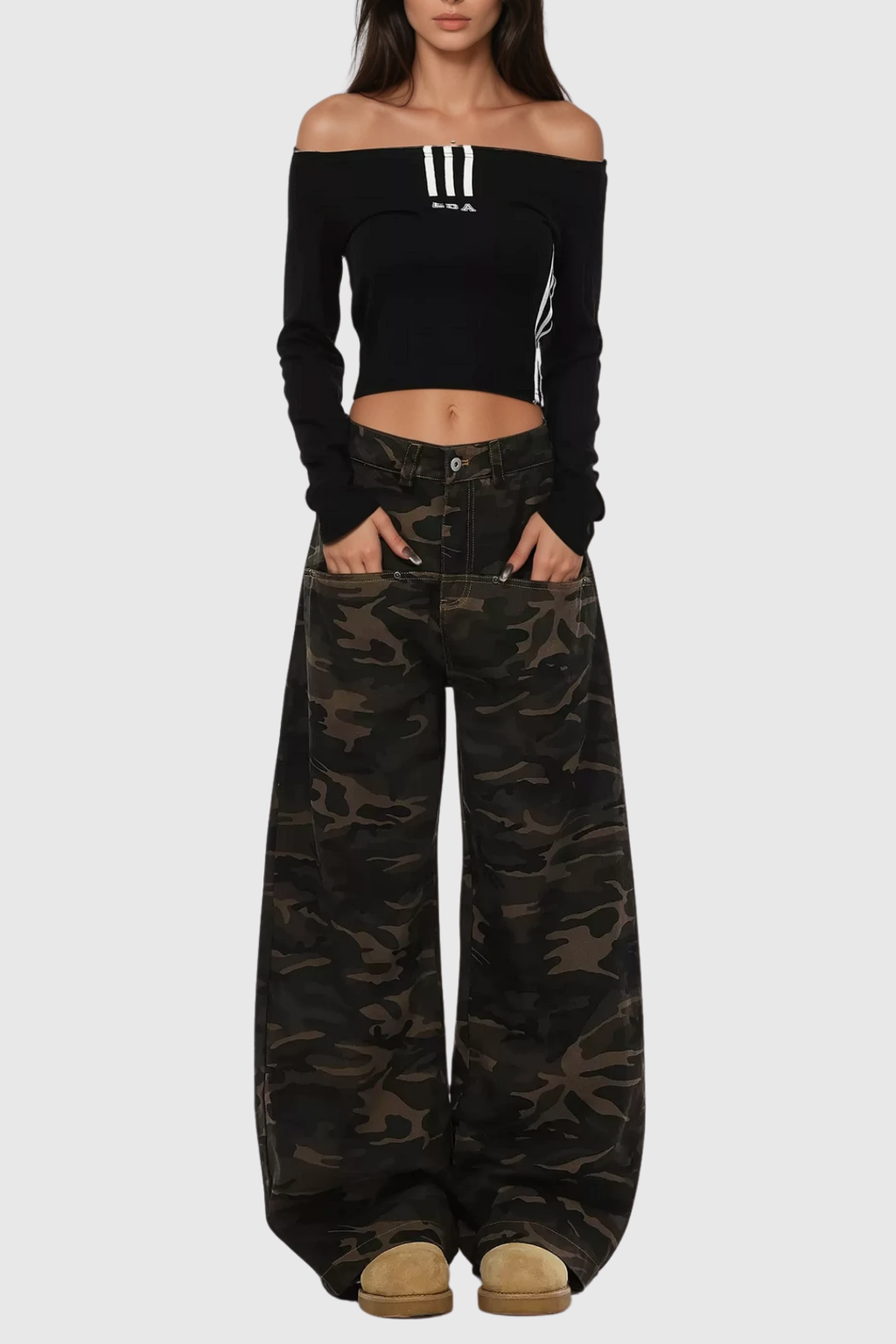 Becka Camouflage Print Curved Leg Jeans