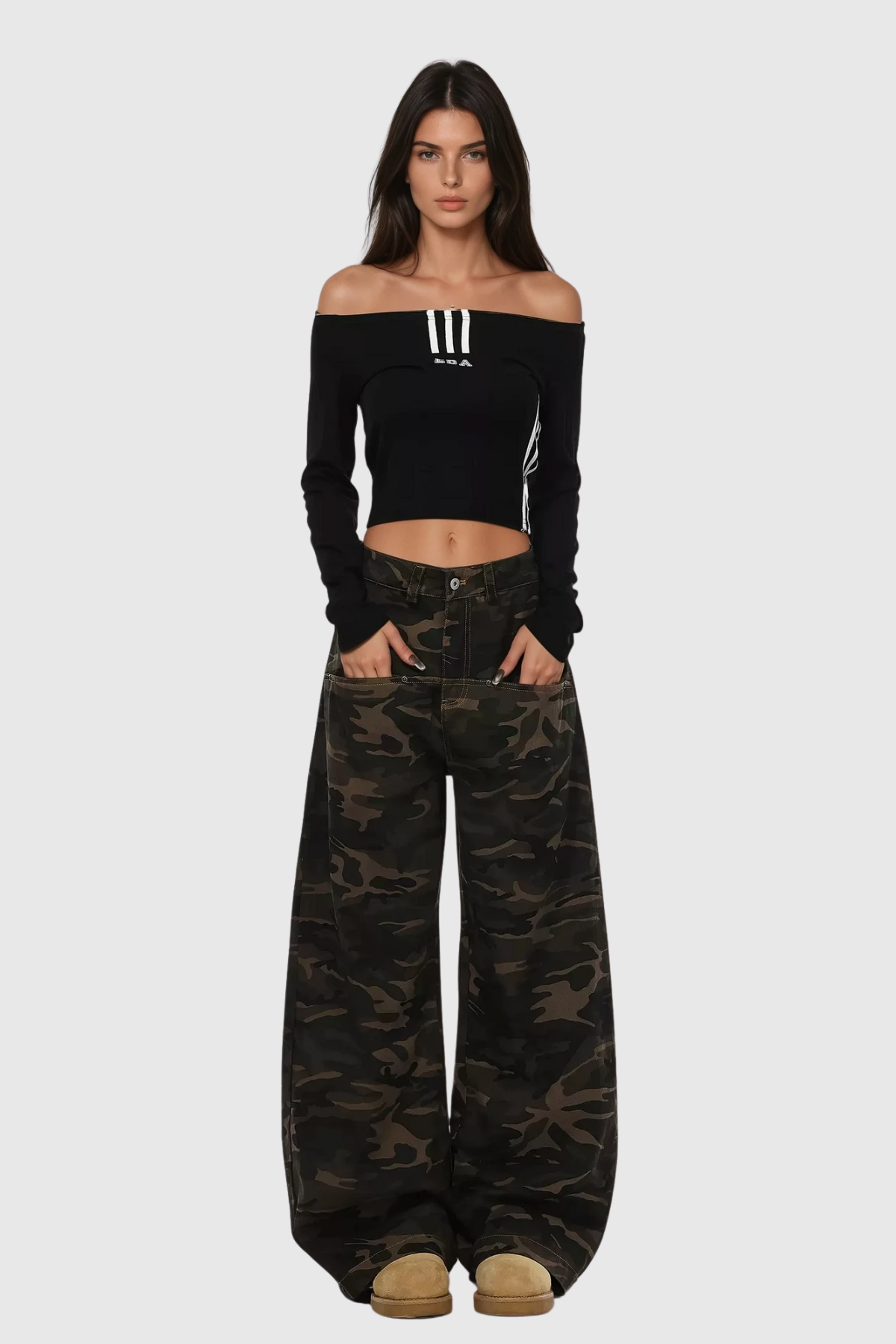 Becka Camouflage Print Curved Leg Jeans