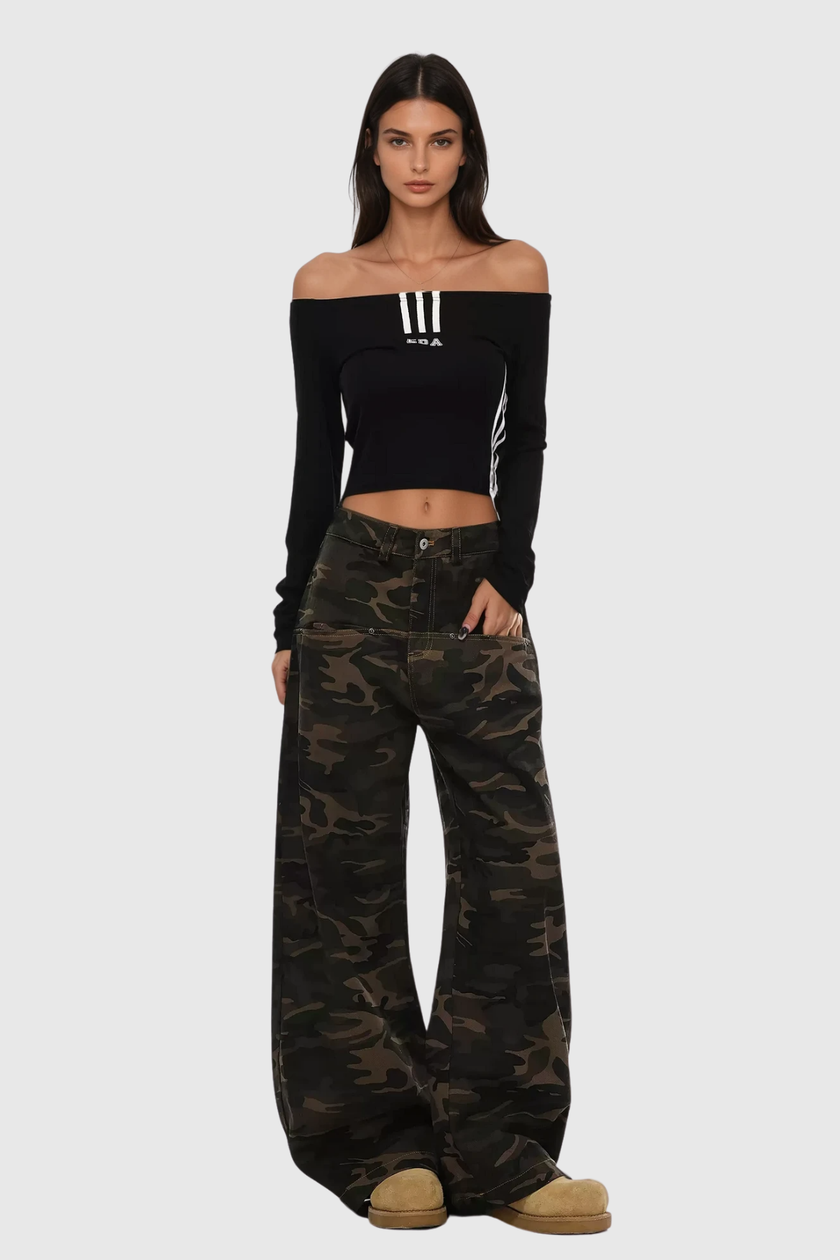 Becka Camouflage Print Curved Leg Jeans