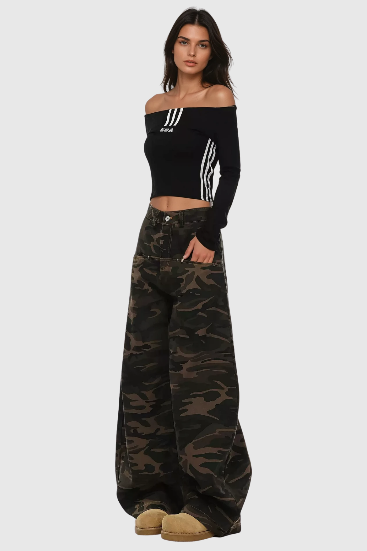 Becka Camouflage Print Curved Leg Jeans