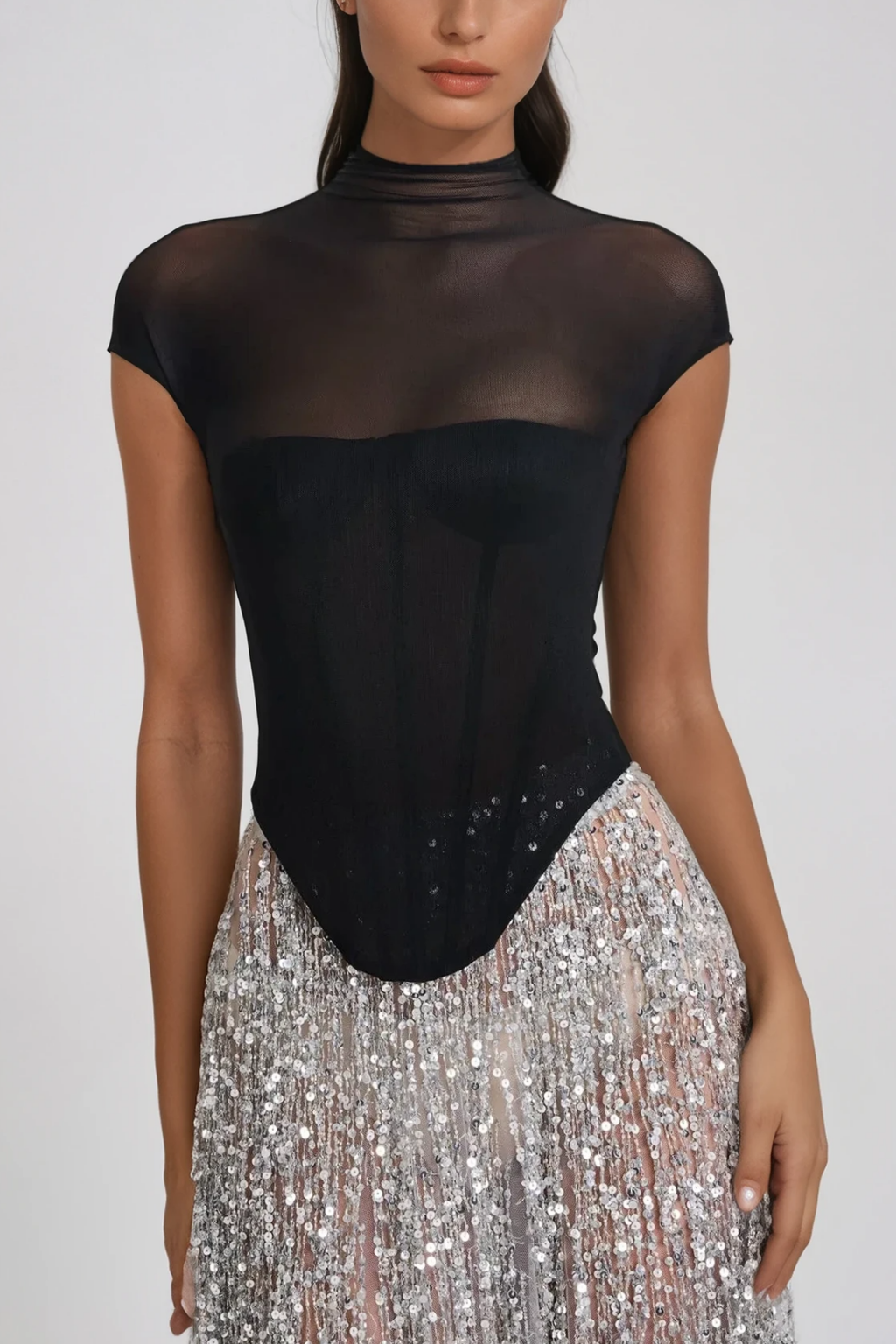 Beckett Fringe Sequin Mesh Skirt Set