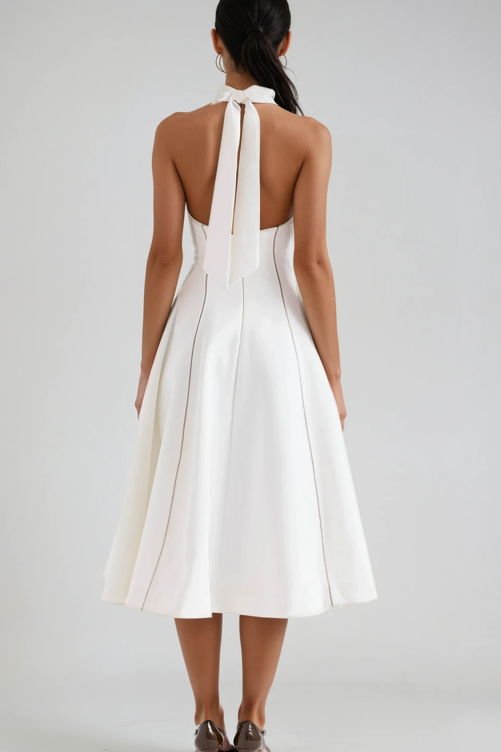 Beckham Halter Neck Stripe Ruffle Midi Dress