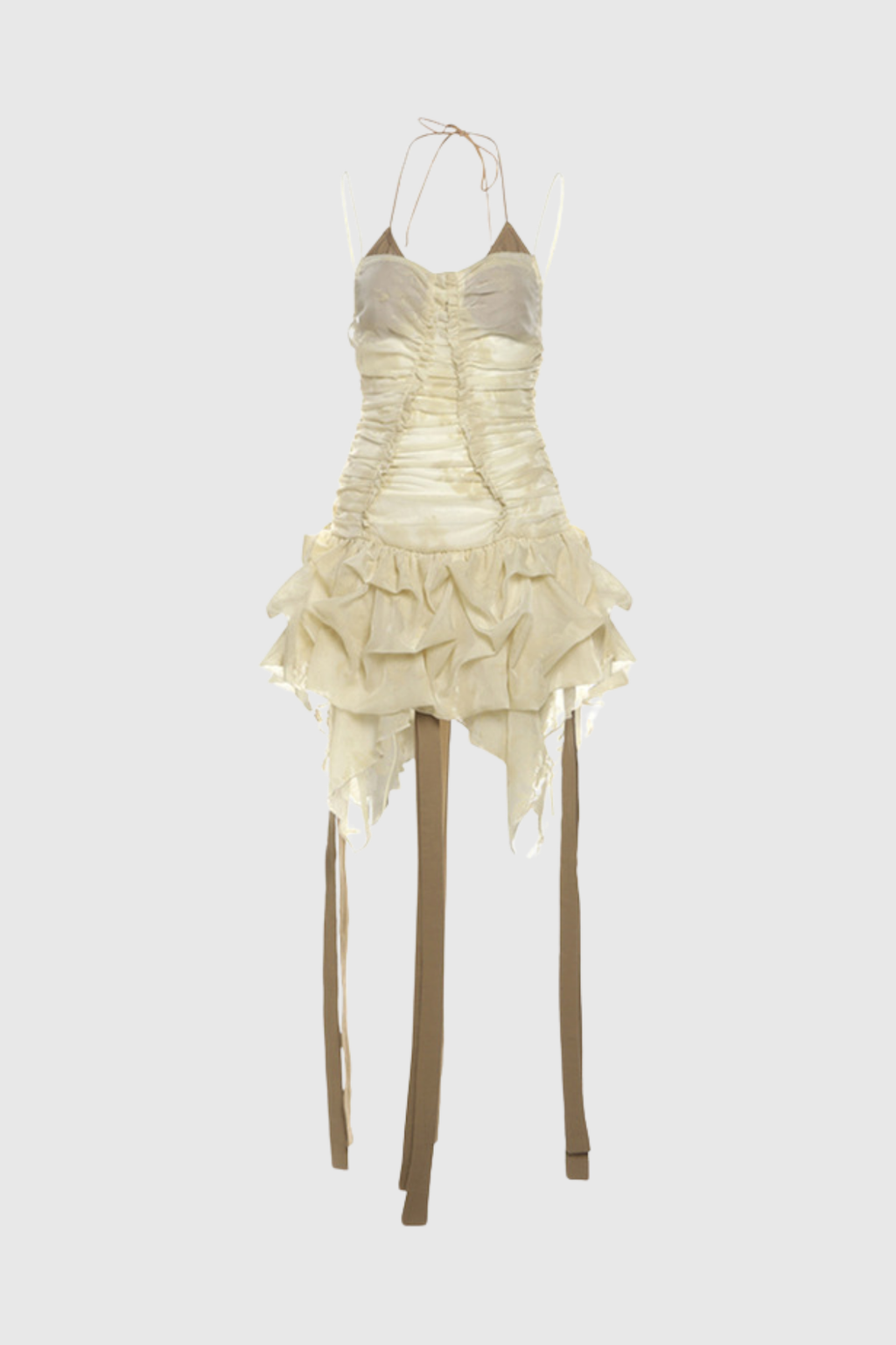 Bedagi Ruch Halter Neck Ruffle Fringe Mini Dress