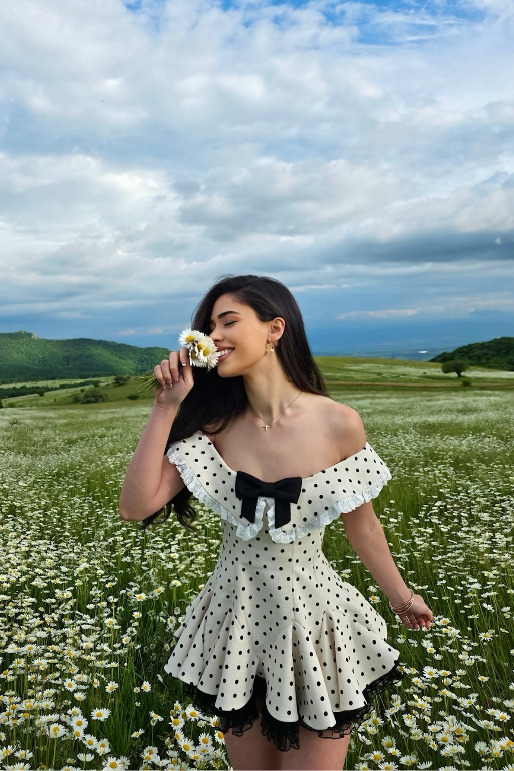 Bede Dot Plunge Lace Ruffle Mini Dress