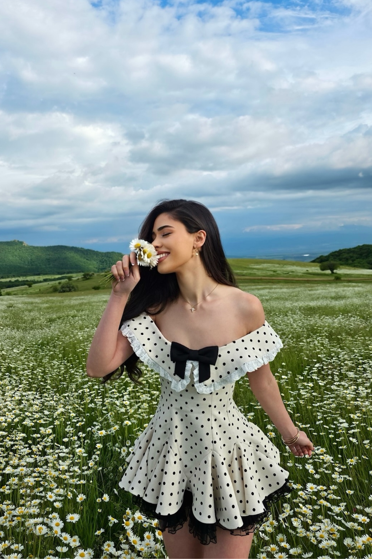 Bede Dot Plunge Lace Ruffle Mini Dress