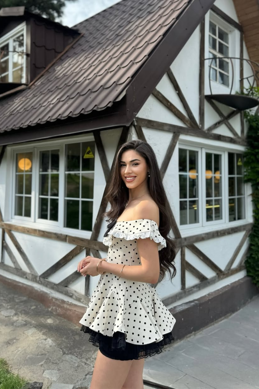 Bede Dot Plunge Lace Ruffle Mini Dress