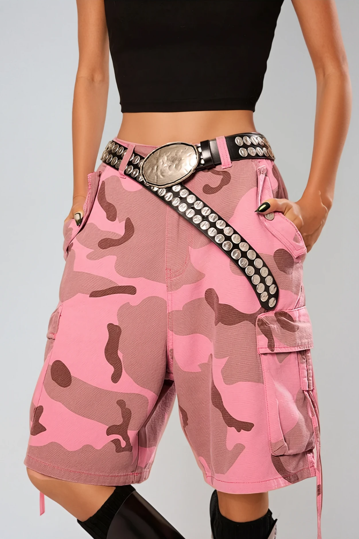 Bedisa Camouflage Print Cargo Midi Pants In Pink