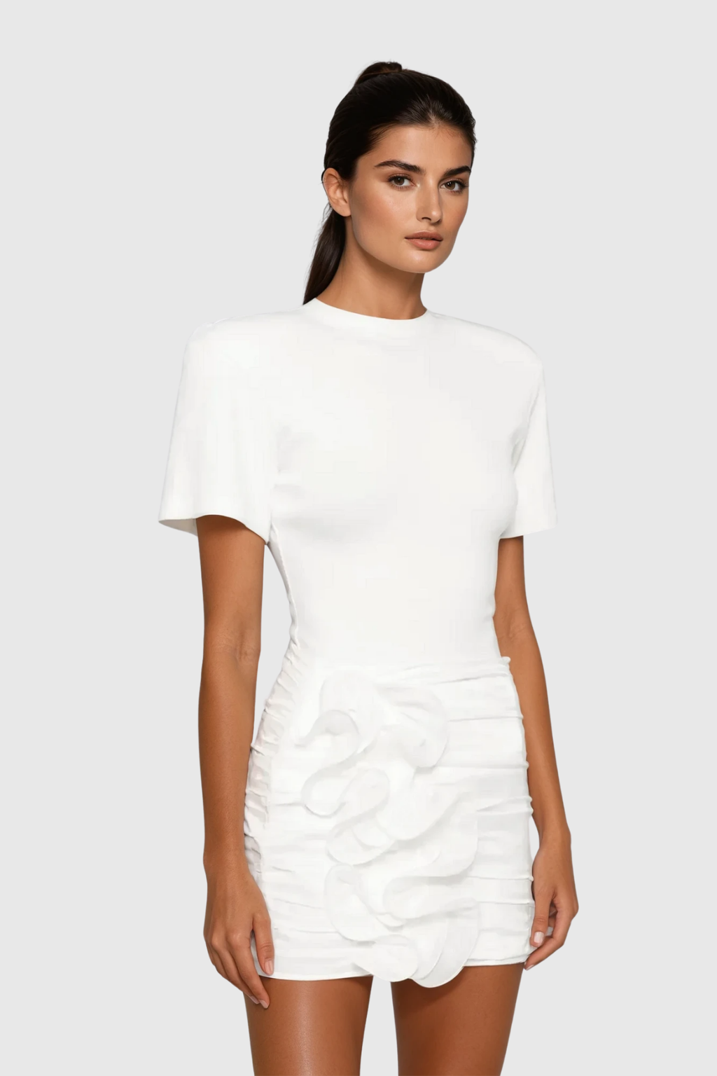 Bedros Bodycon Short Sleeves Bodysuit In White