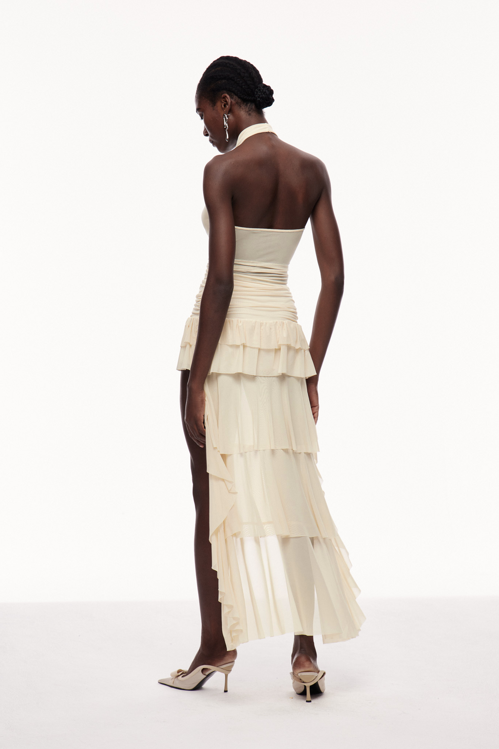 Behitha Ruch Ruffle Mesh Cowl Neck Skirt Set