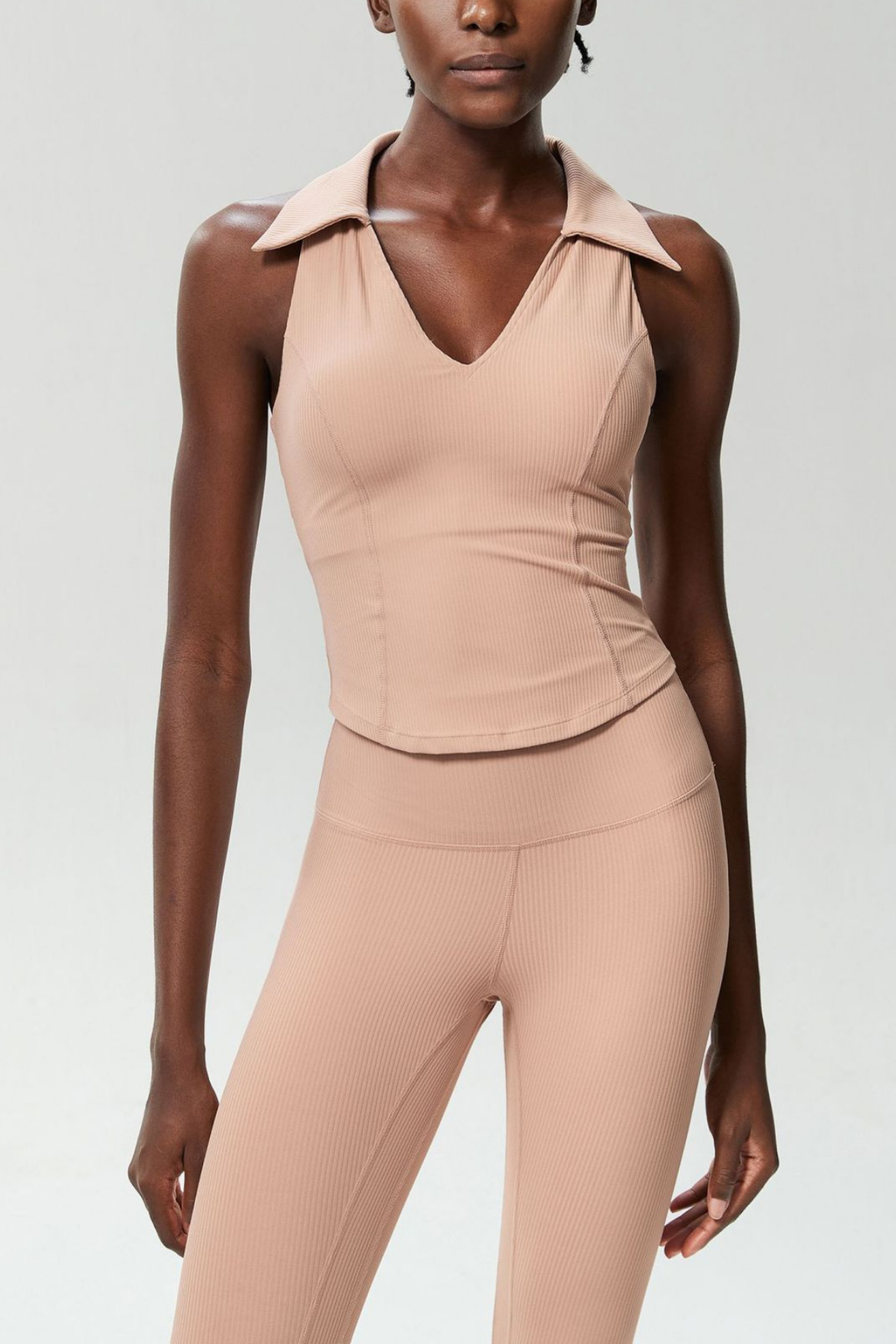 Beil Lapel Sleeveless Bodycon Top In Apricot
