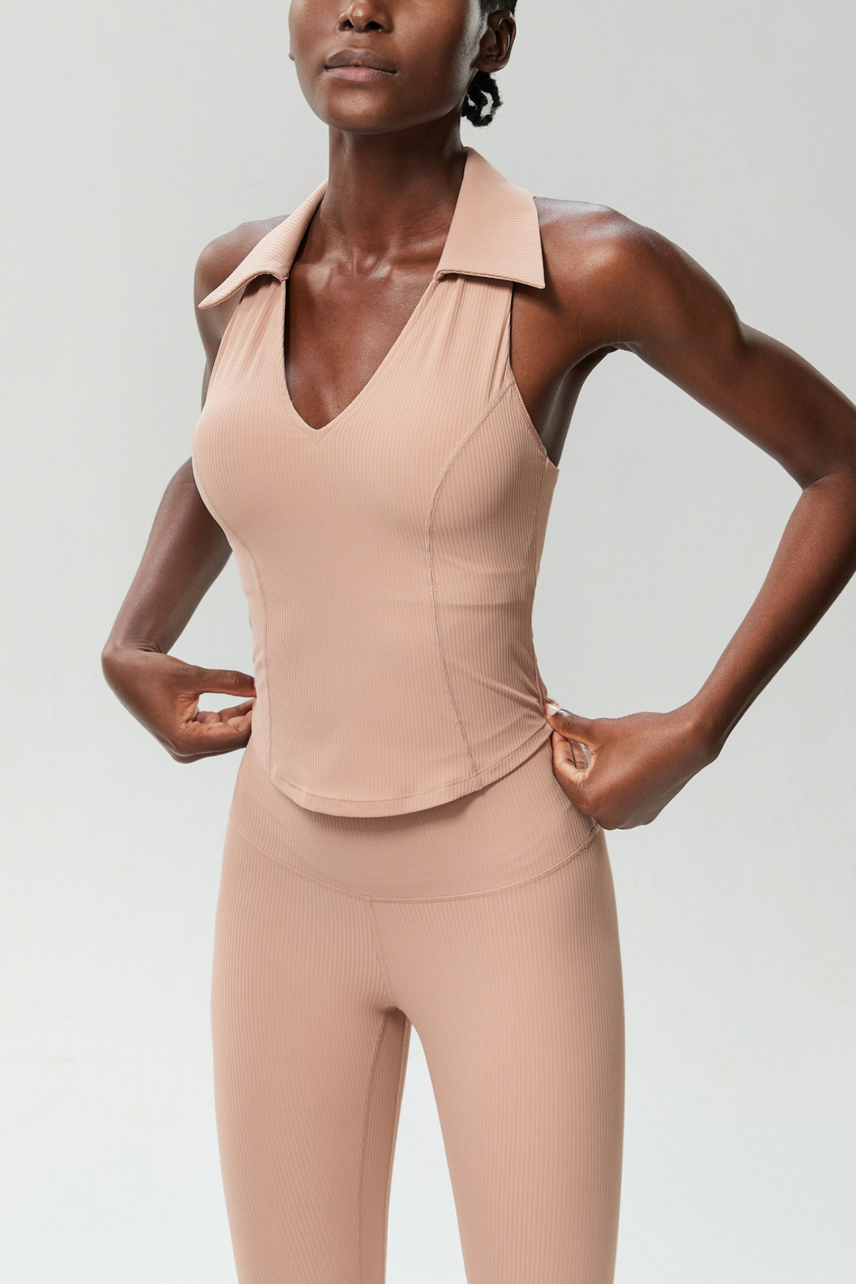 Beil Lapel Sleeveless Bodycon Top In Apricot