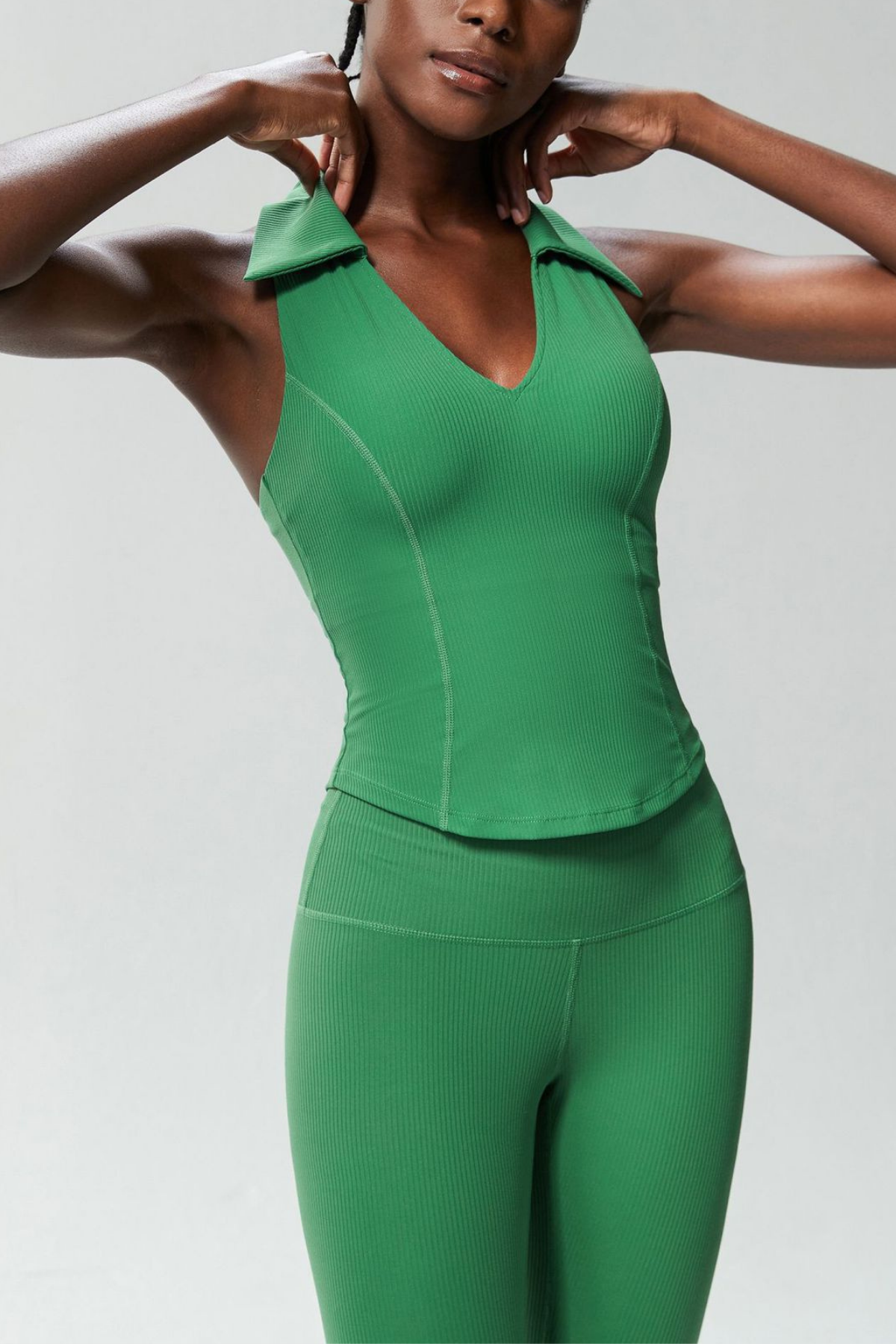 Beil Lapel Sleeveless Bodycon Top In Green