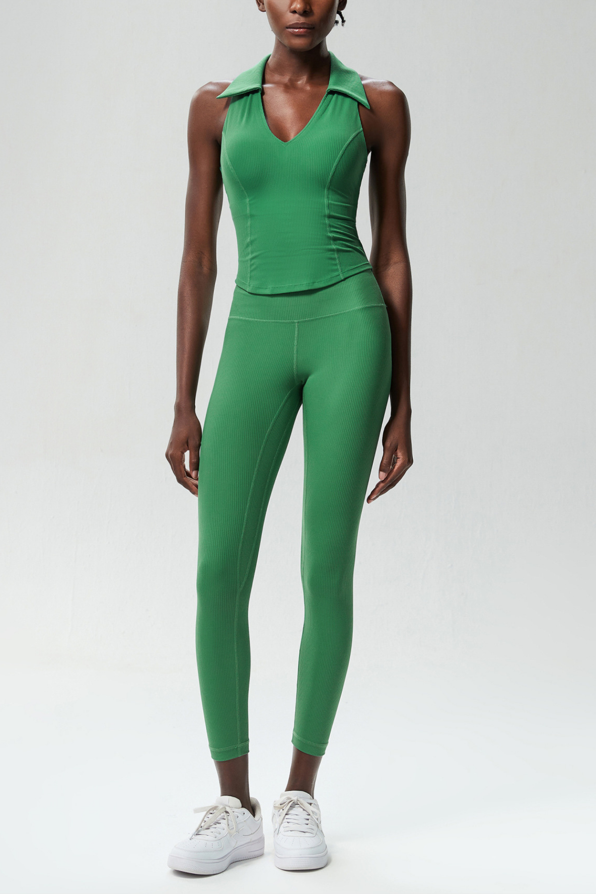 Beil Lapel Sleeveless Bodycon Top In Green