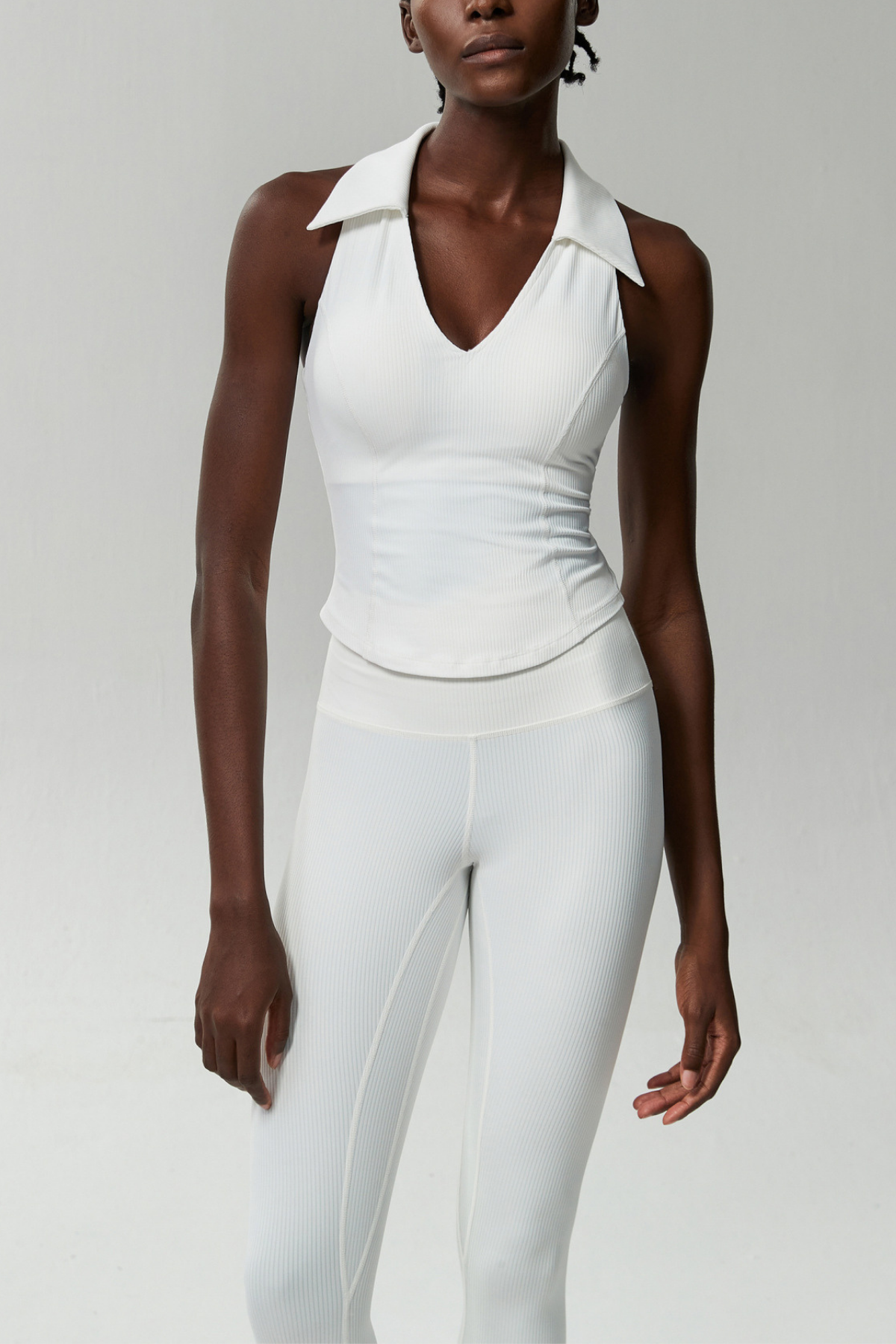 Beil Lapel Sleeveless Bodycon Top In White