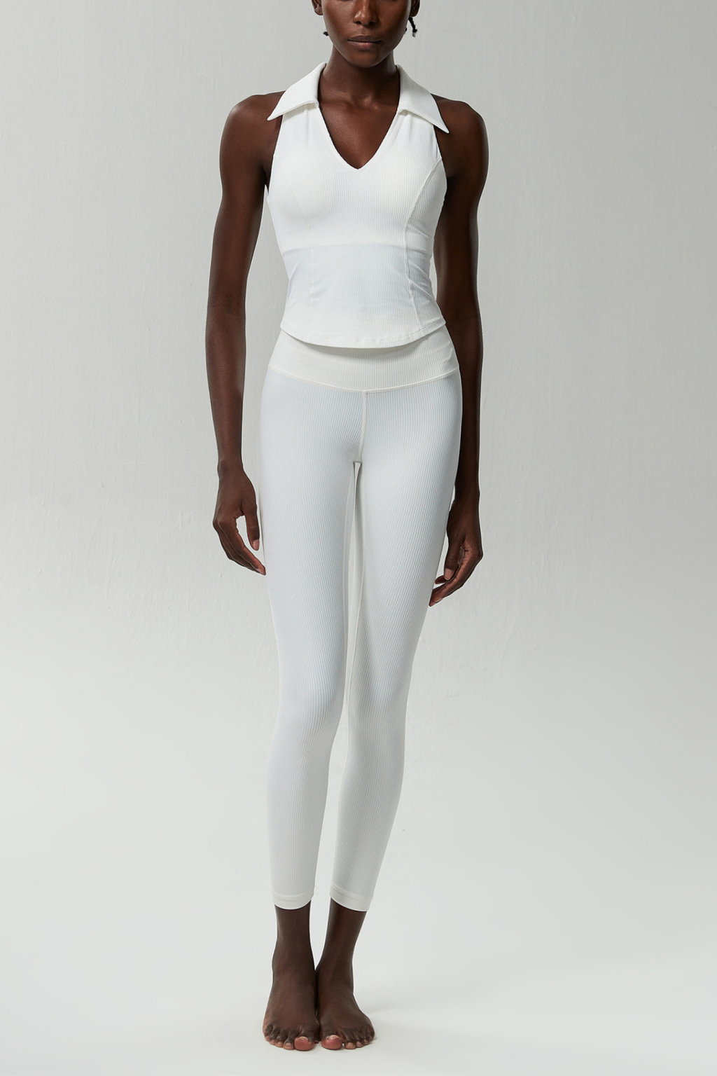 Beil Lapel Sleeveless Bodycon Top In White