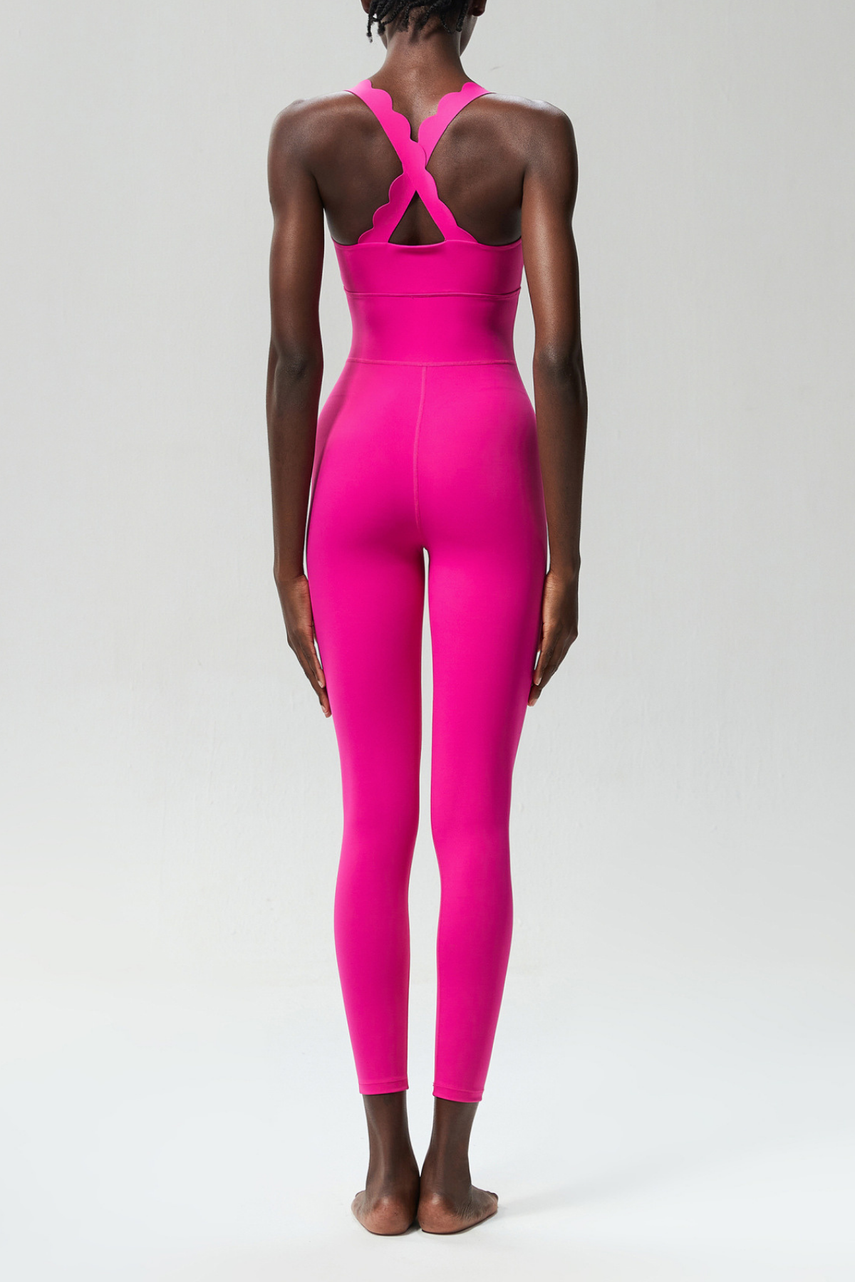 Bel Wave Cross Yoga Jumpsuit In Hot Pink