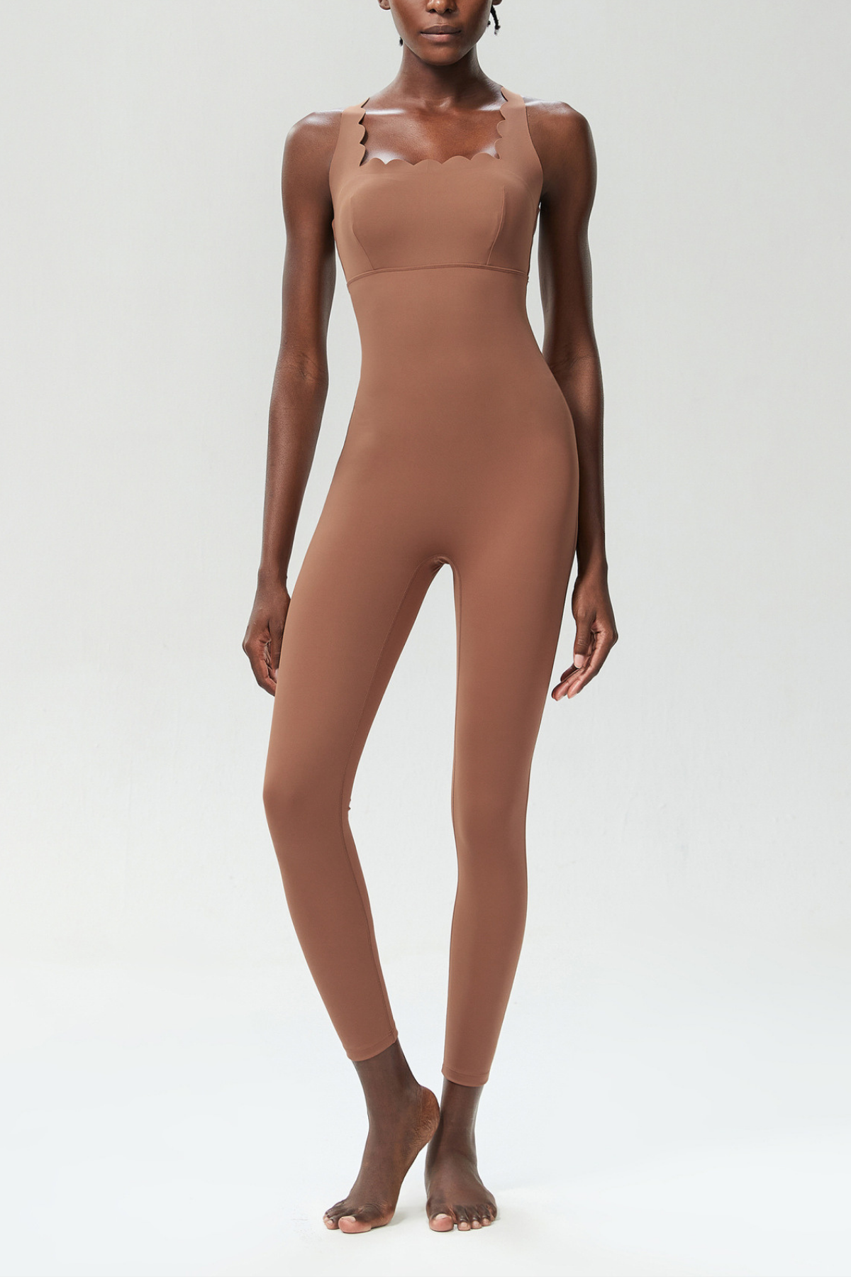 Bel Wave Cross Yoga Jumpsuit In Khaki
