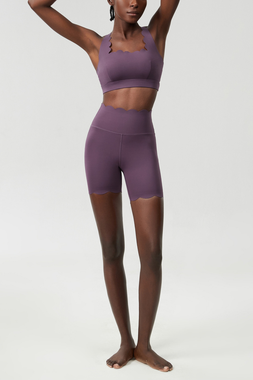 Bela Cross Wave Bodycon Pants Set In Deep Purple