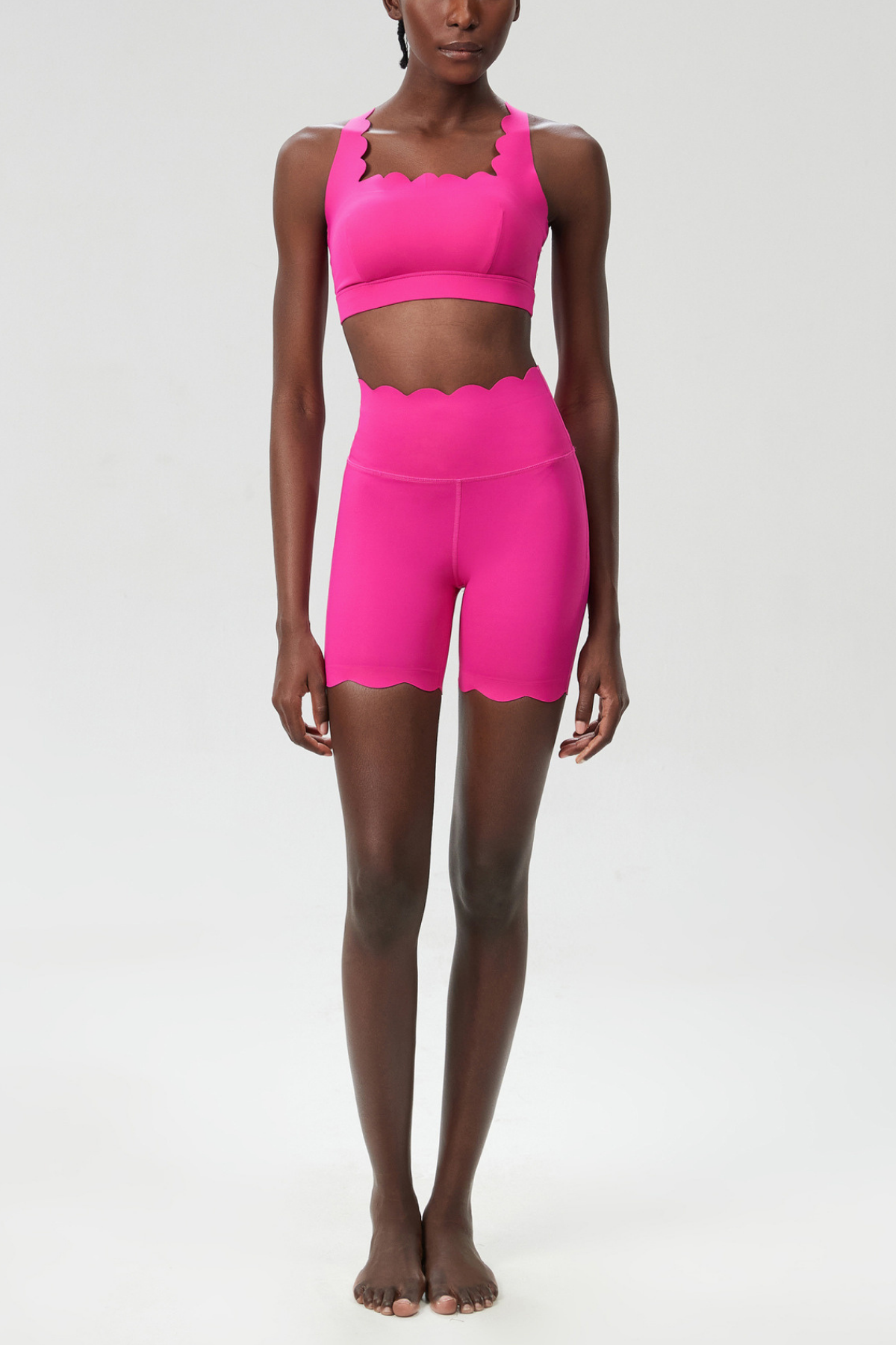 Bela Cross Wave Bodycon Pants Set In Hot Pink