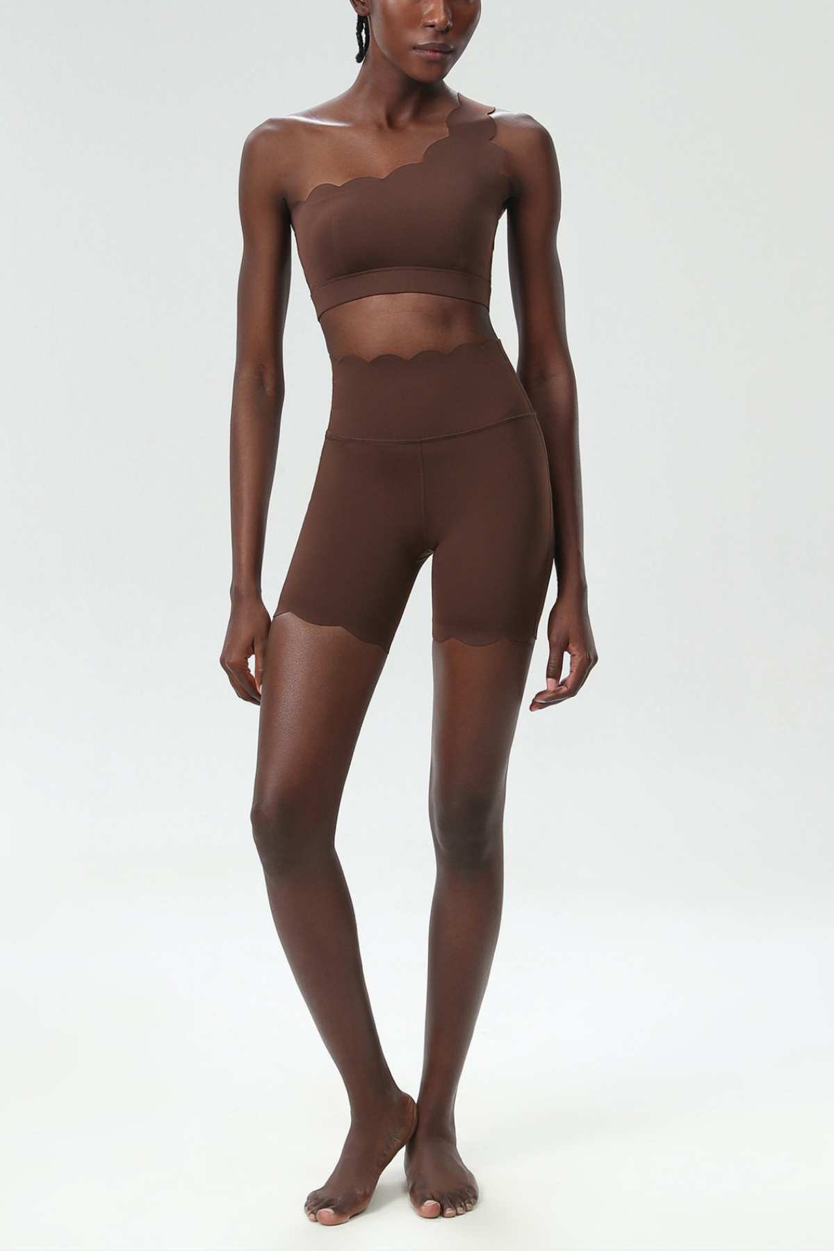 Bela One Shouder Wave Bodycon Pants Set In Brown