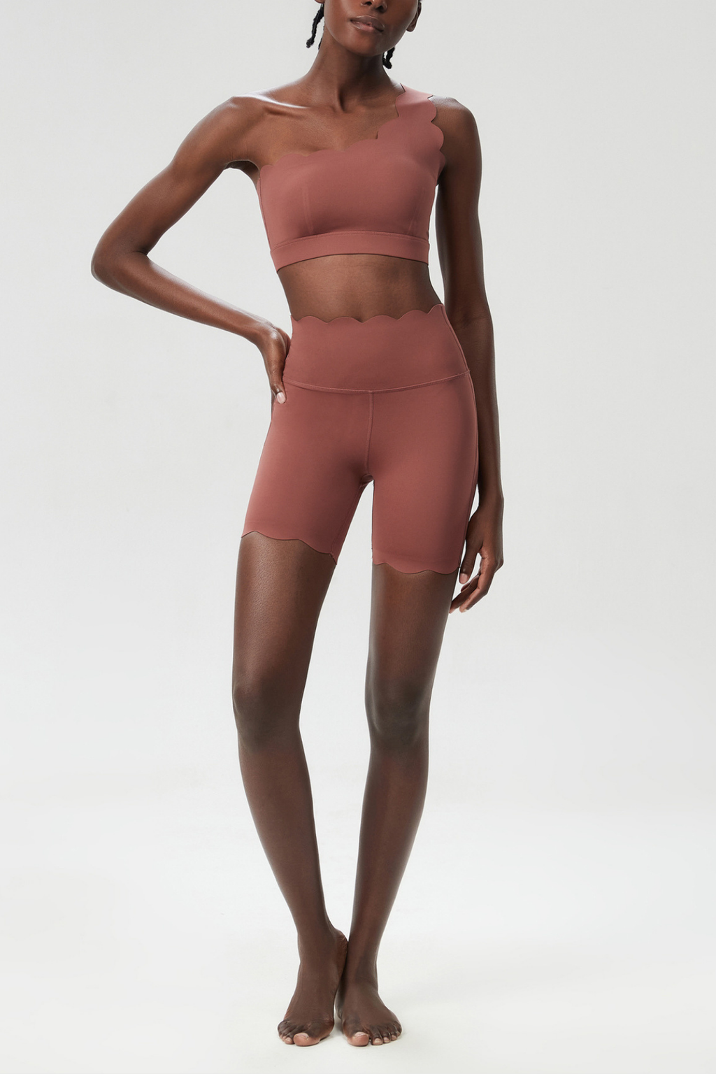 Bela One Shouder Wave Bodycon Pants Set In Khaki