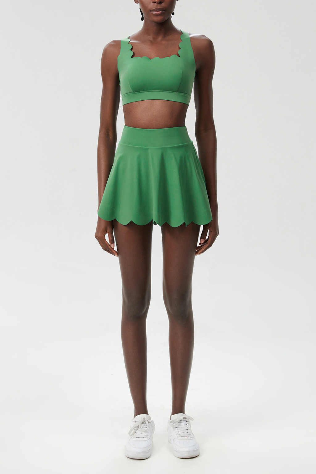 Belah Cross Wave Bodycon Ruffle Skirt Set In Green