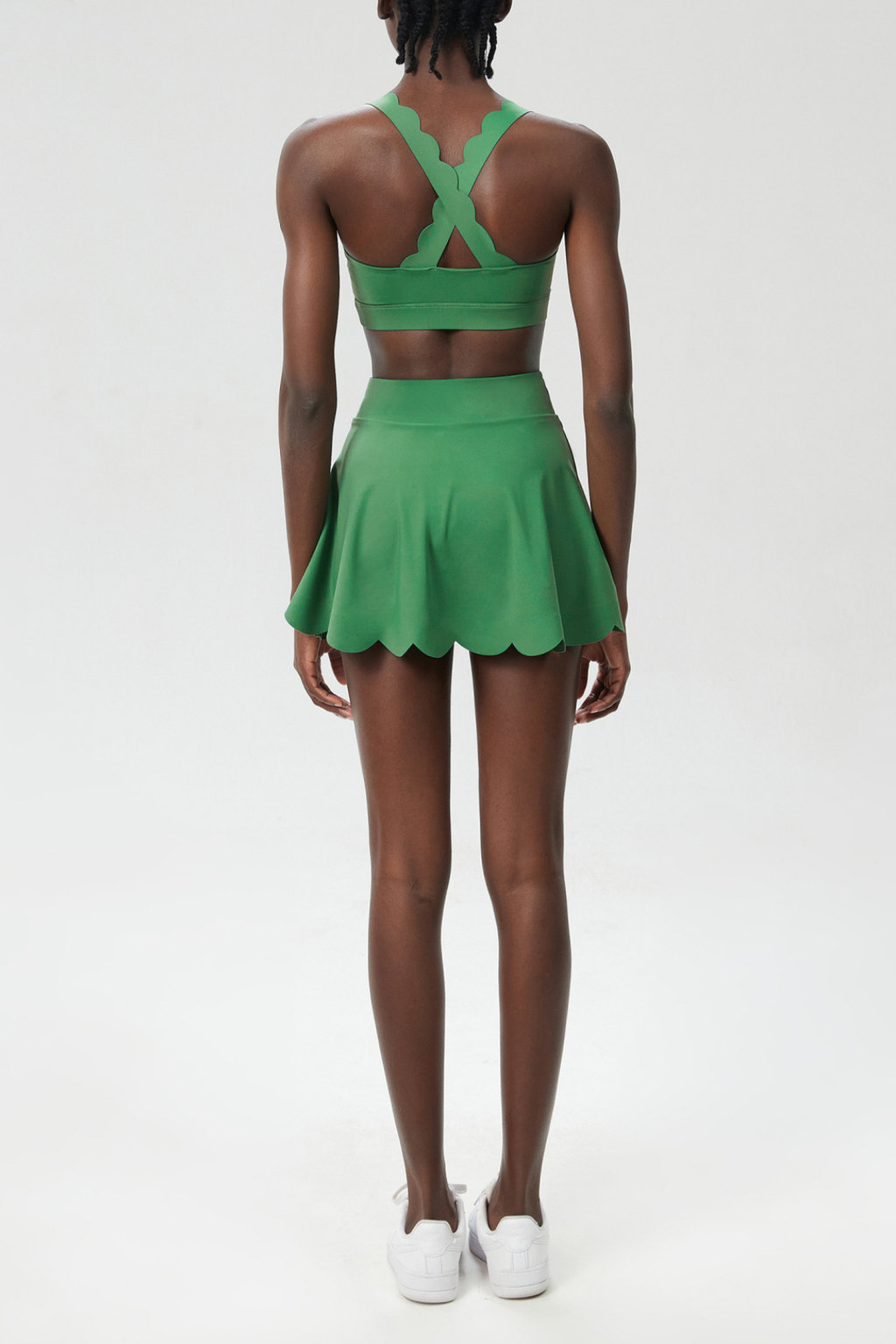 Belah Cross Wave Bodycon Ruffle Skirt Set In Green