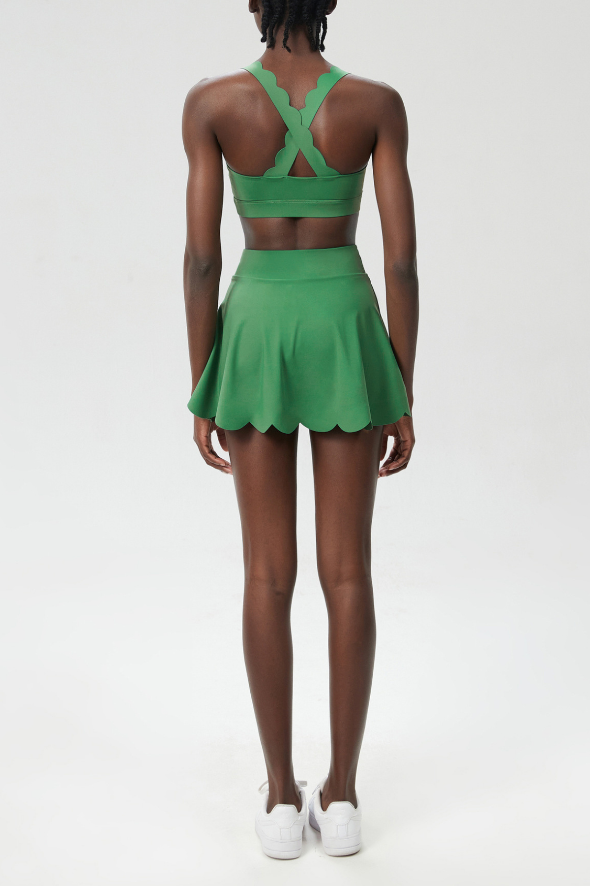 Belah Cross Wave Bodycon Ruffle Skirt Set In Green