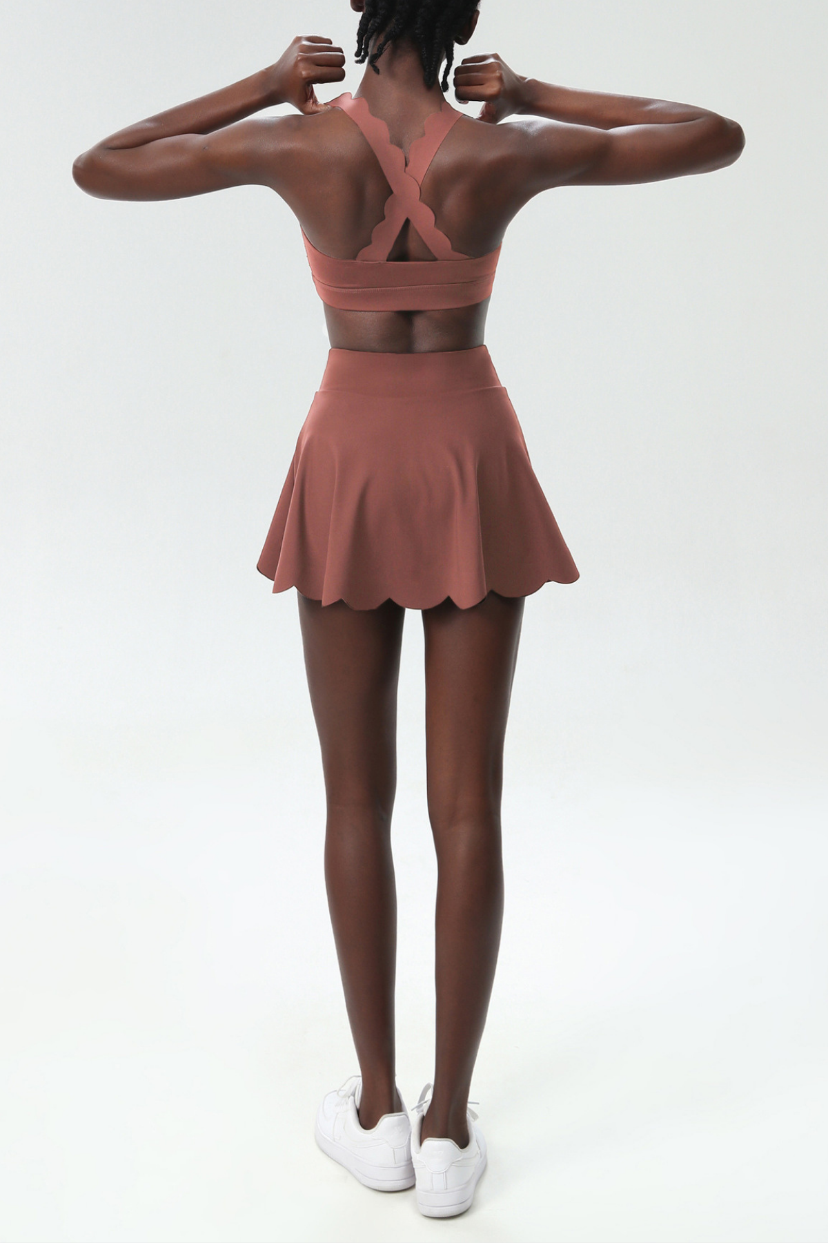 Belah Cross Wave Bodycon Ruffle Skirt Set In Khaki