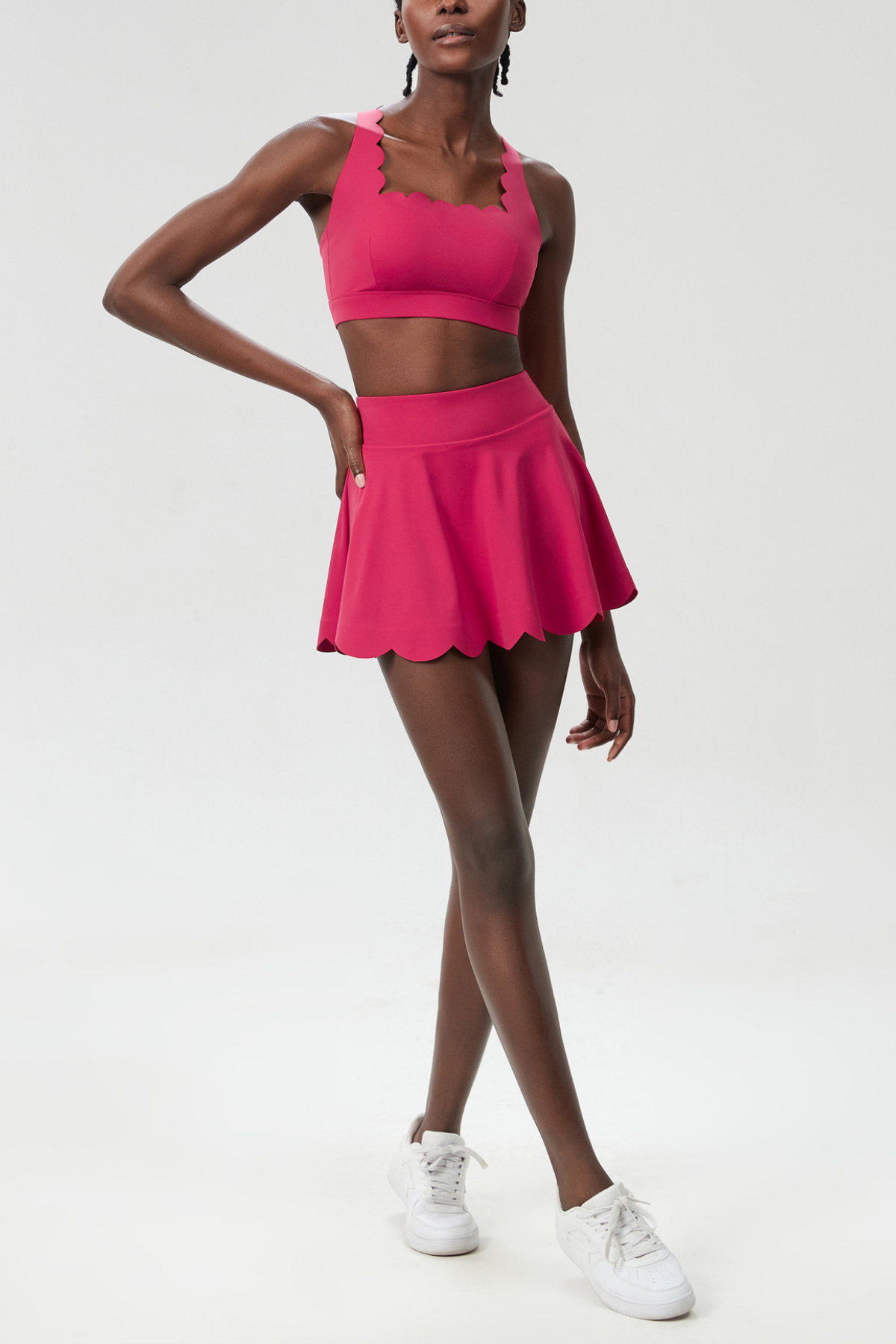 Belah Cross Wave Bodycon Ruffle Skirt Set In Red