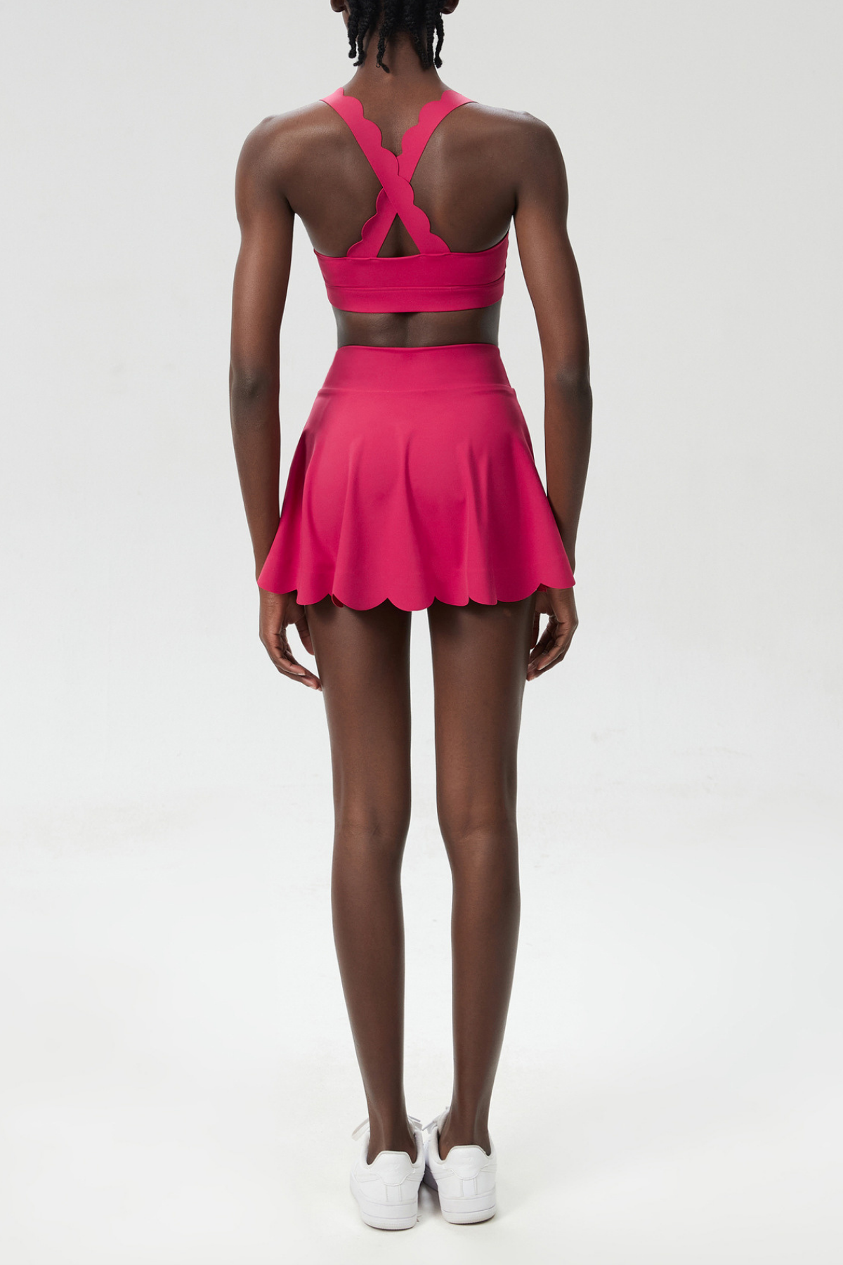 Belah Cross Wave Bodycon Ruffle Skirt Set In Red