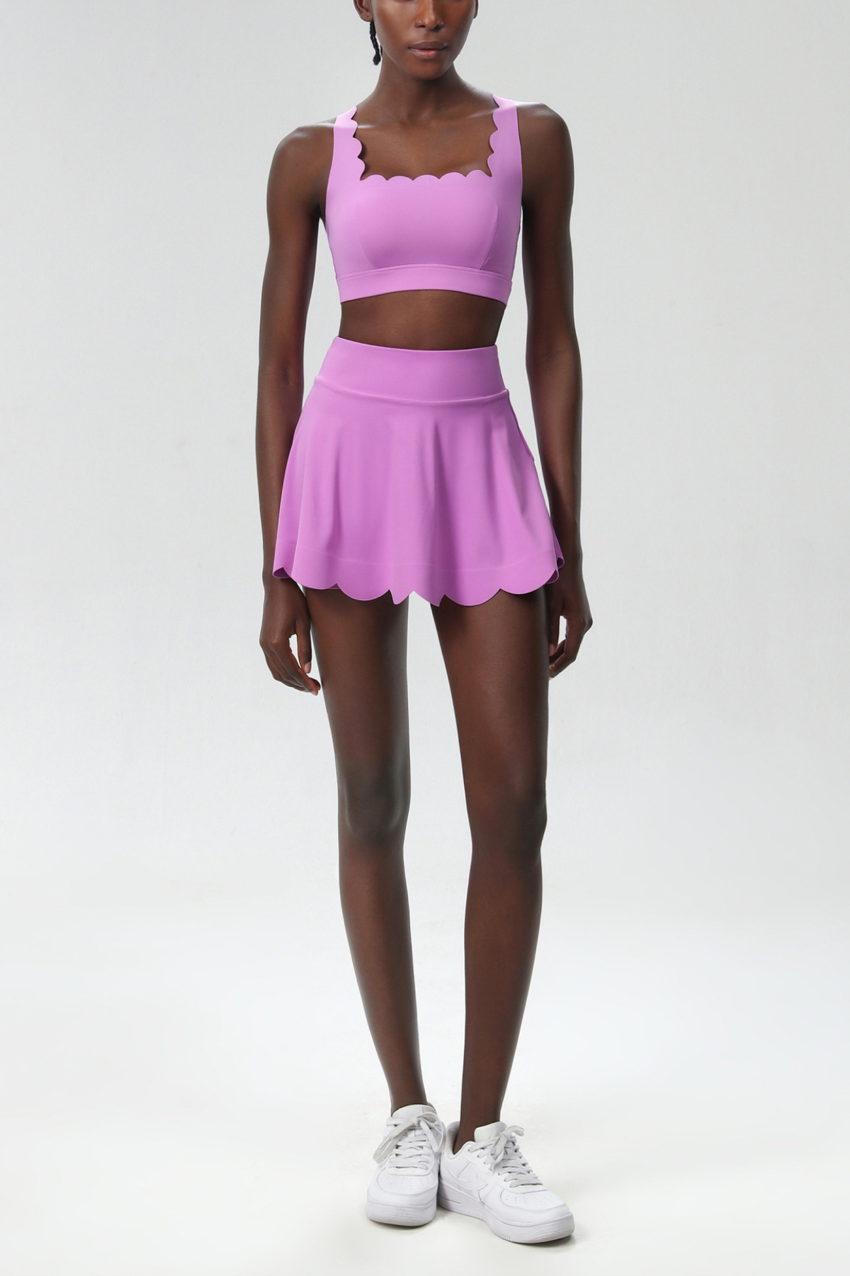 Belah Cross Wave Bodycon Ruffle Skirt Set In Slight Purple