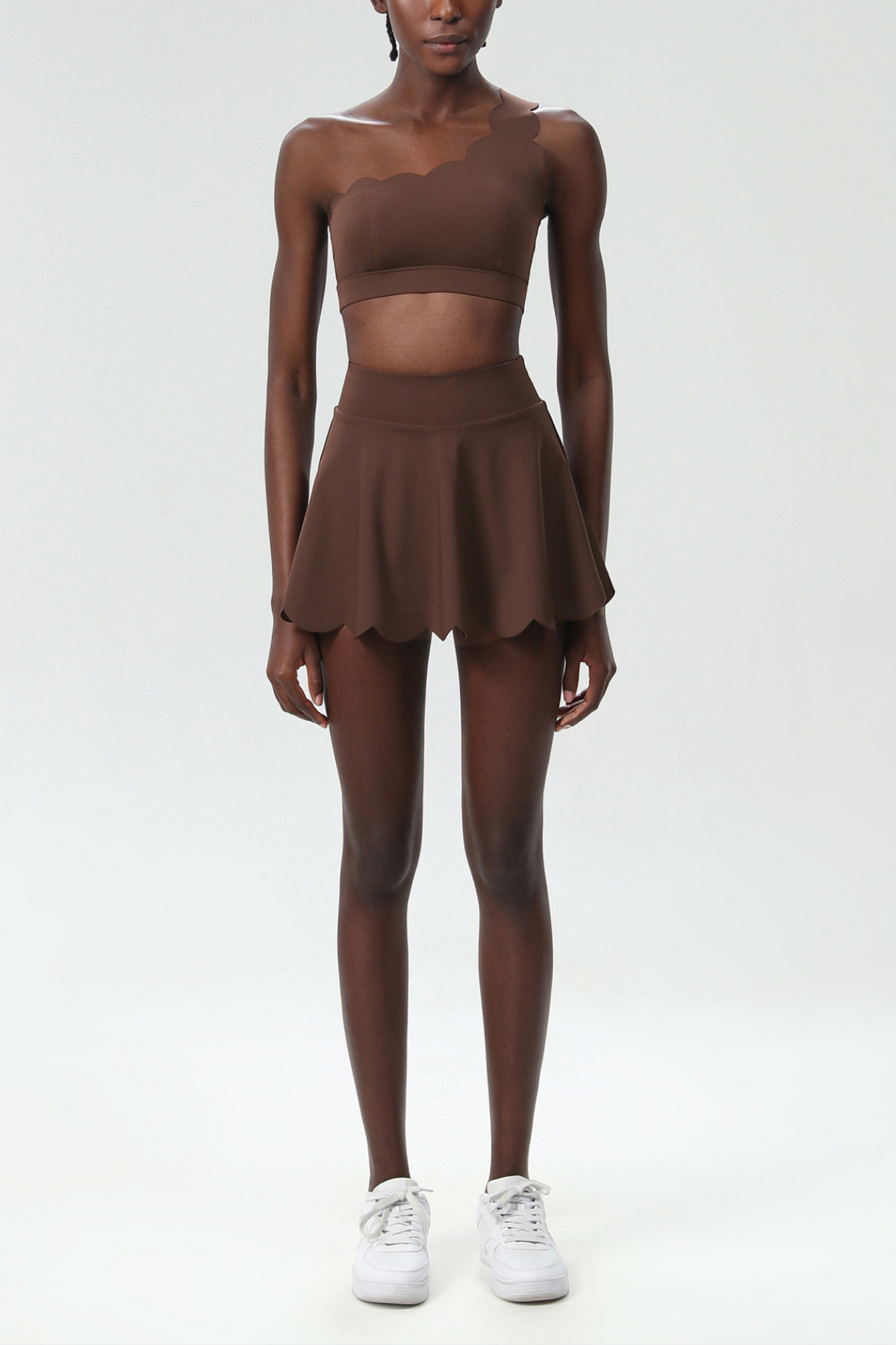 Belah One Shouder Wave Ruffle Skirt Set In Deep Purple