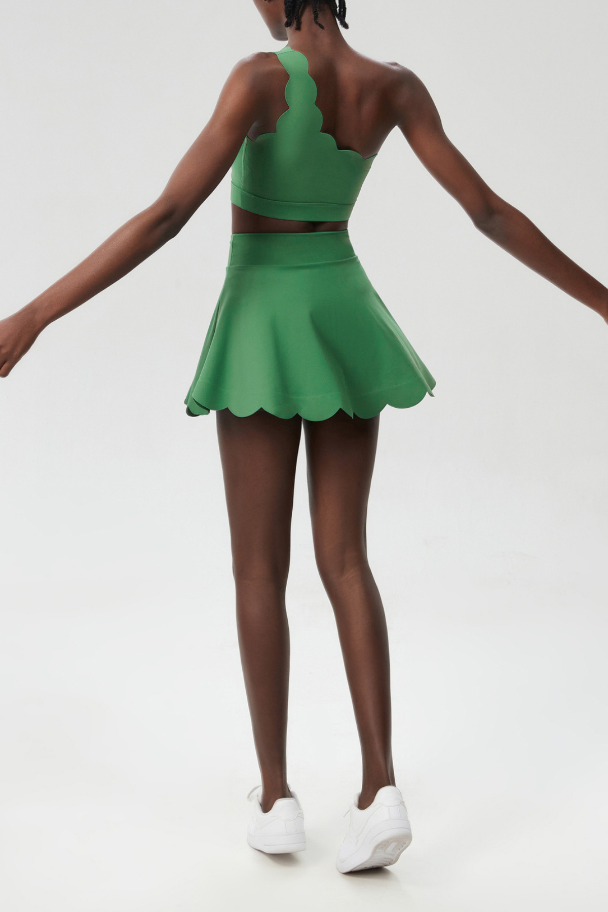 Belah One Shouder Wave Ruffle Skirt Set In Green