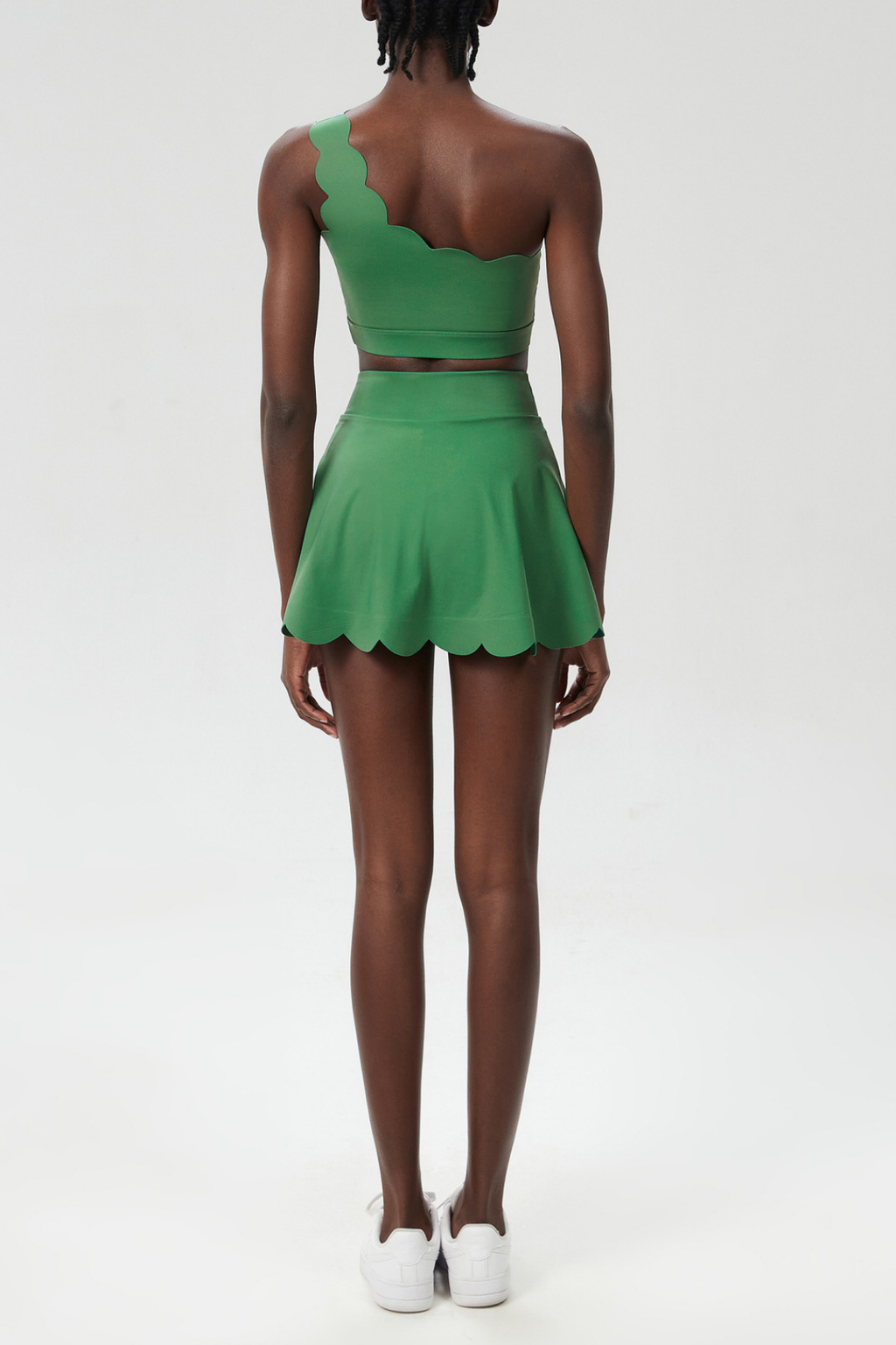 Belah One Shouder Wave Ruffle Skirt Set In Green