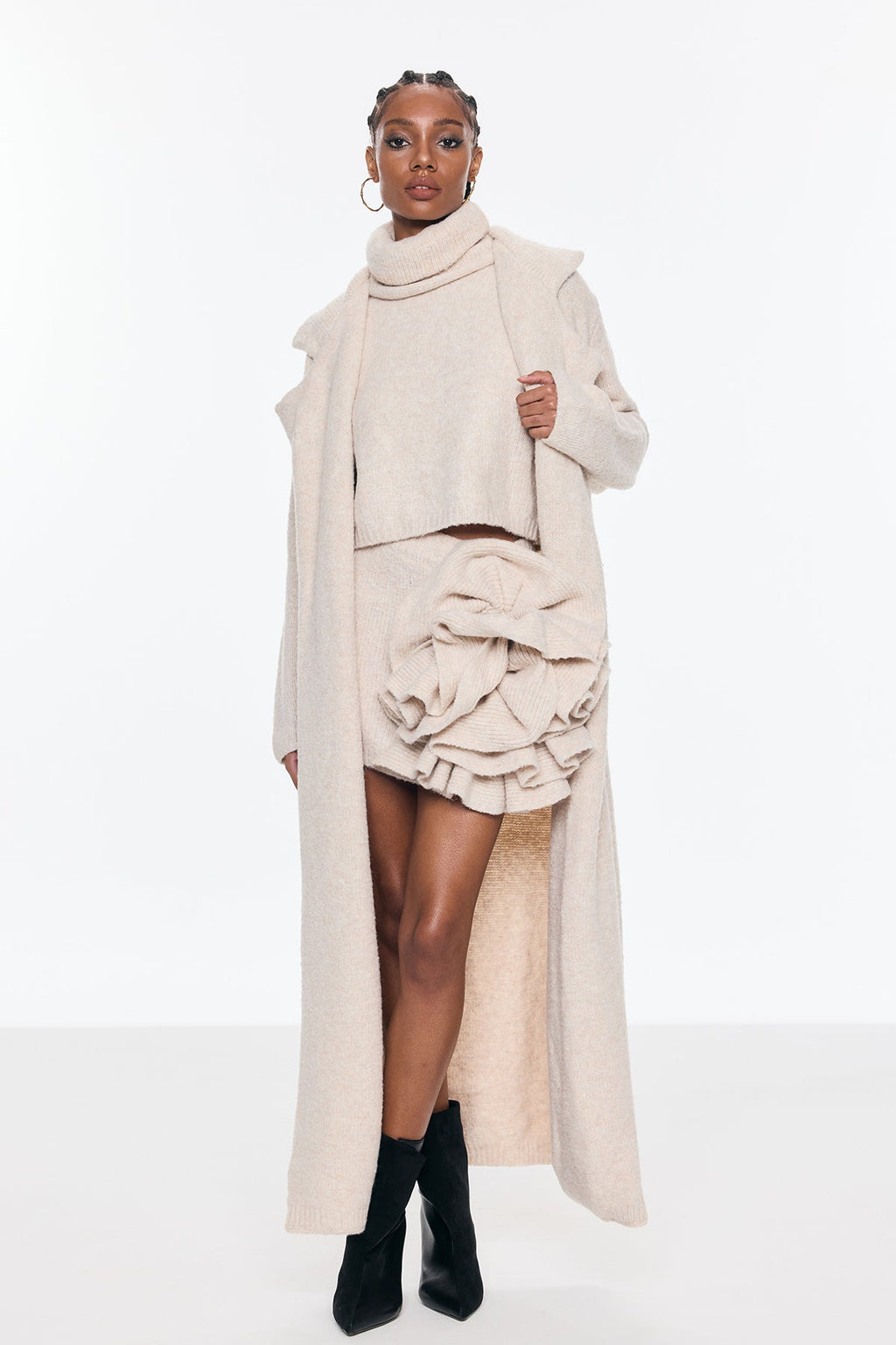 Belhonor Flower Stand Collar Three Piece Skirt Set