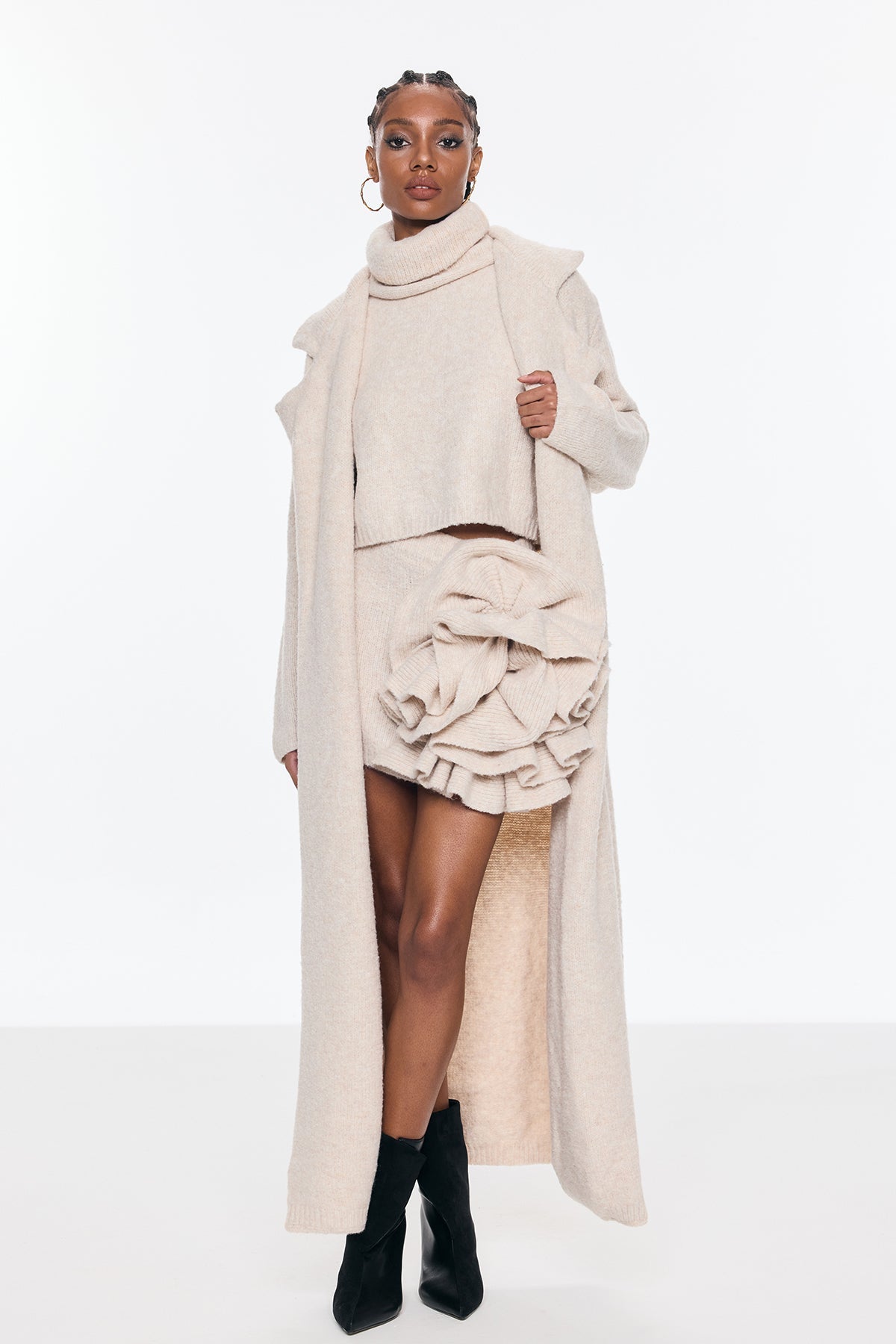 Belhonor Flower Stand Collar Three Piece Skirt Set