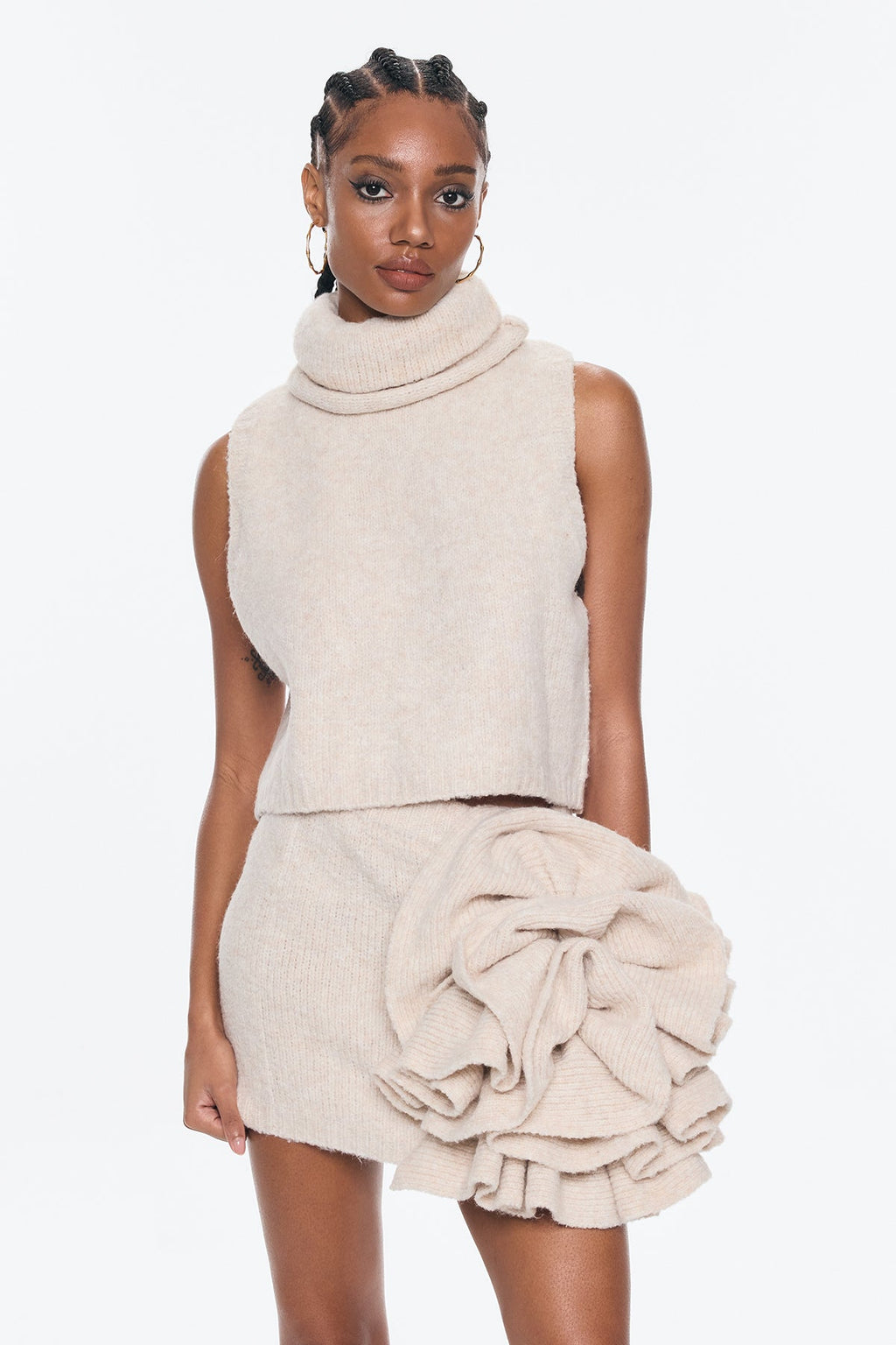 Belhonor Flower Stand Collar Three Piece Skirt Set