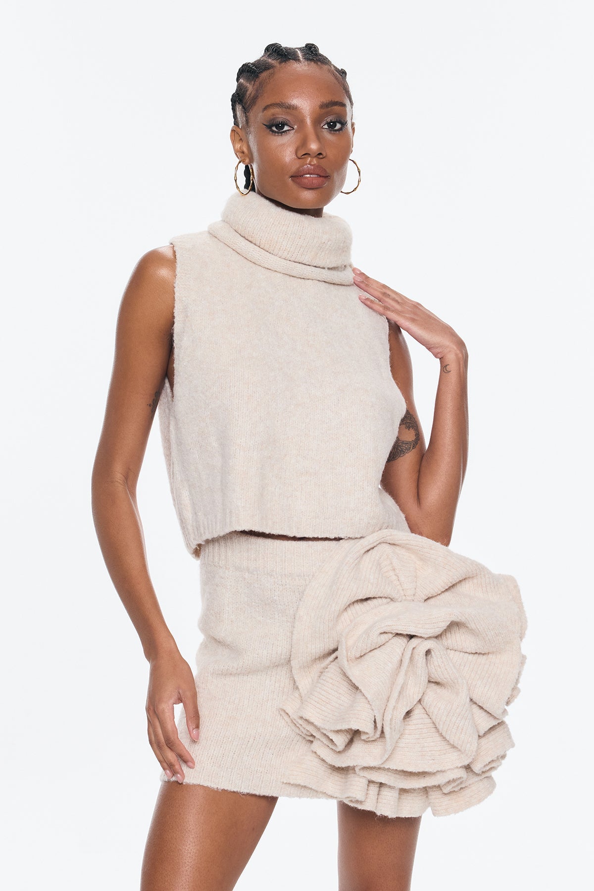 Belhonor Flower Stand Collar Three Piece Skirt Set