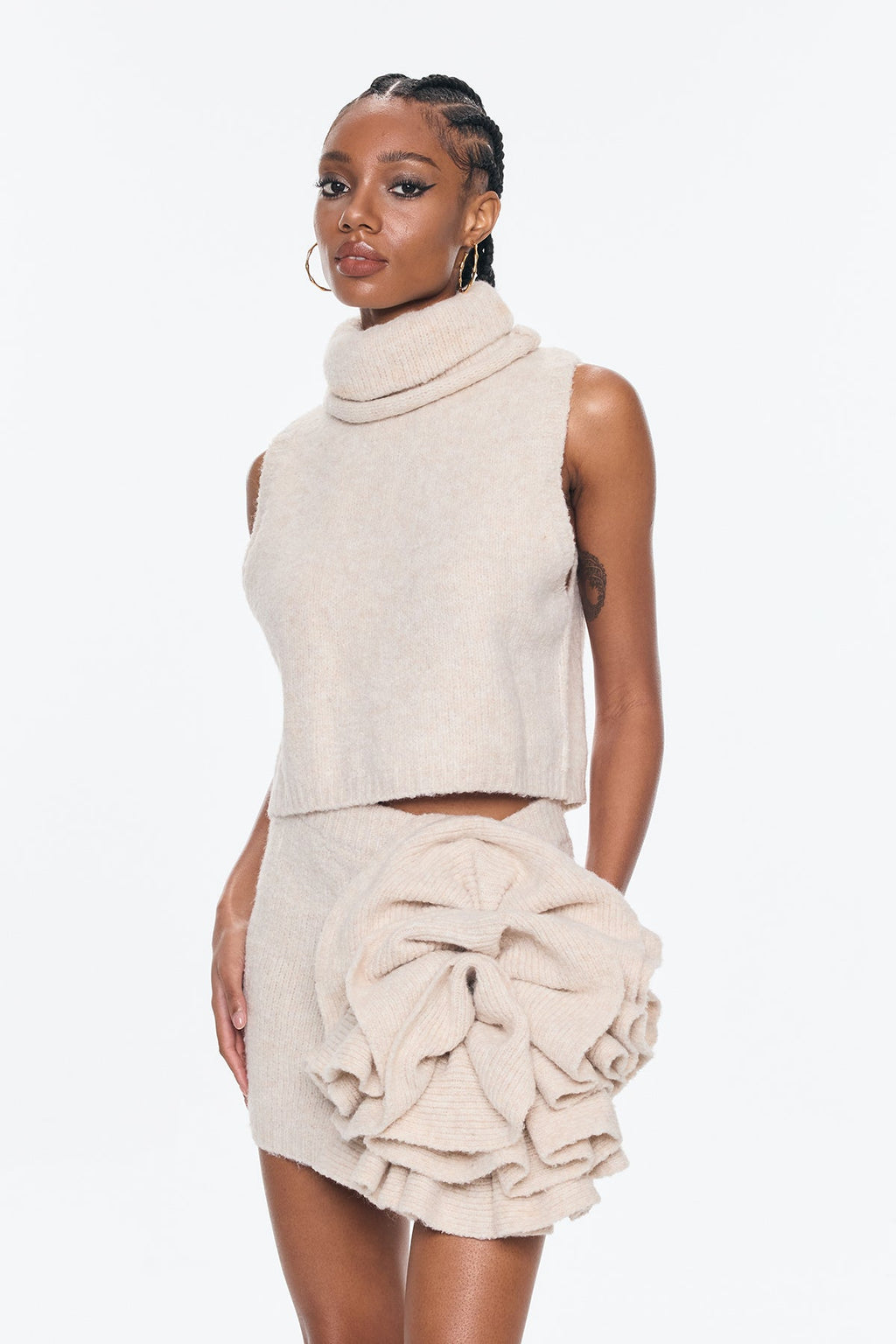 Belhonor Flower Stand Collar Three Piece Skirt Set