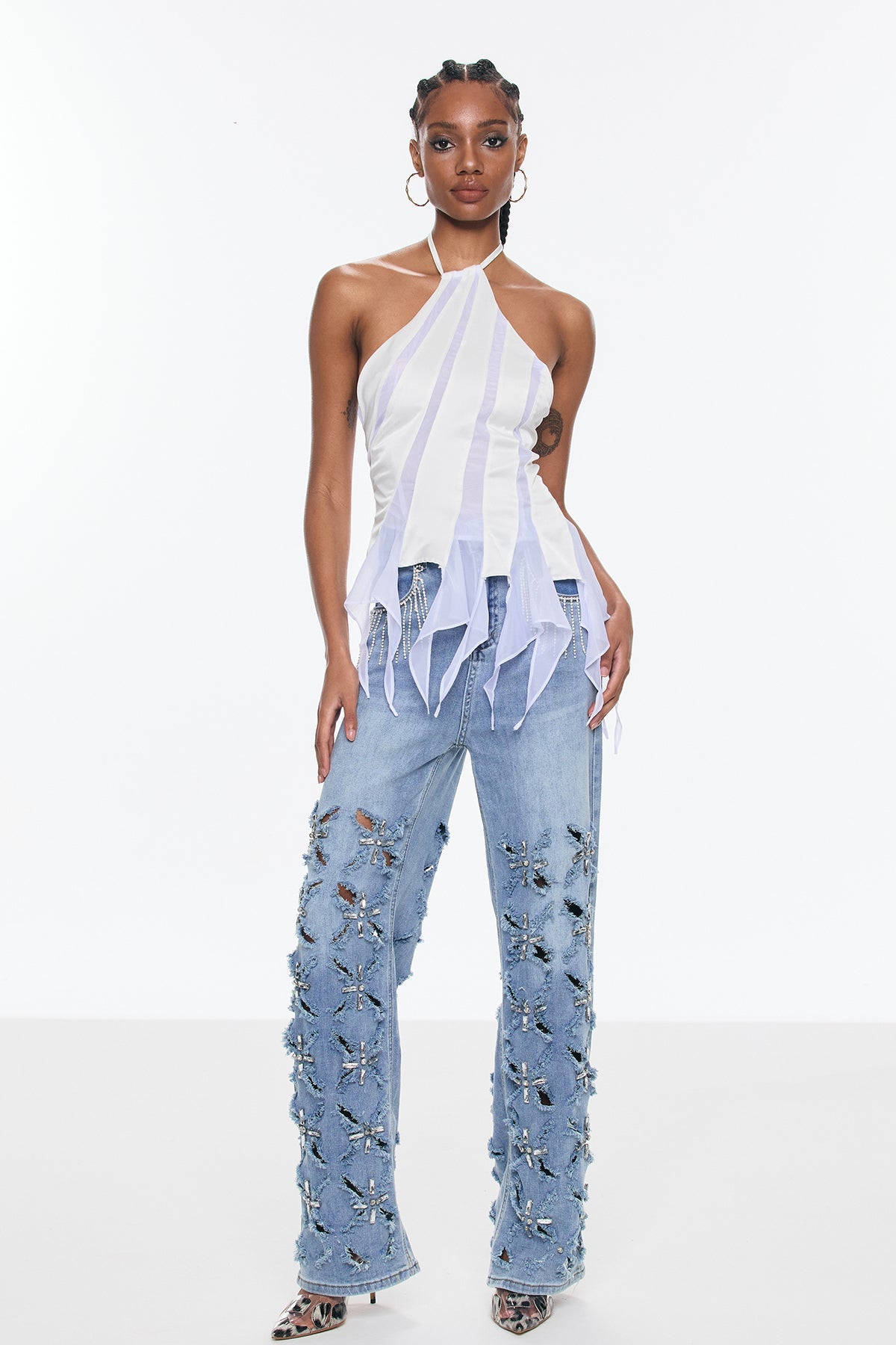 Belicia Rhinestone Fringe Ripped Jeans