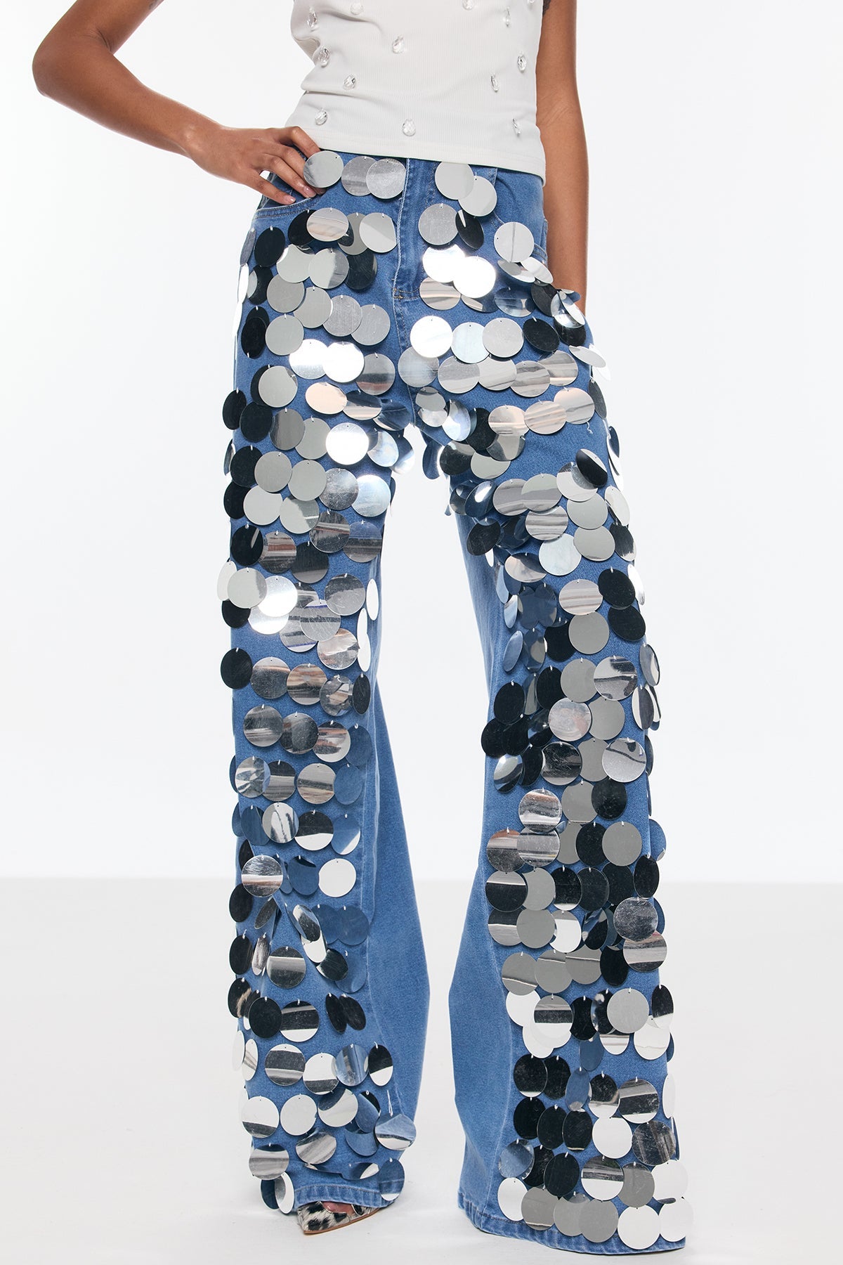 Bell Sequin Embellished Jeans