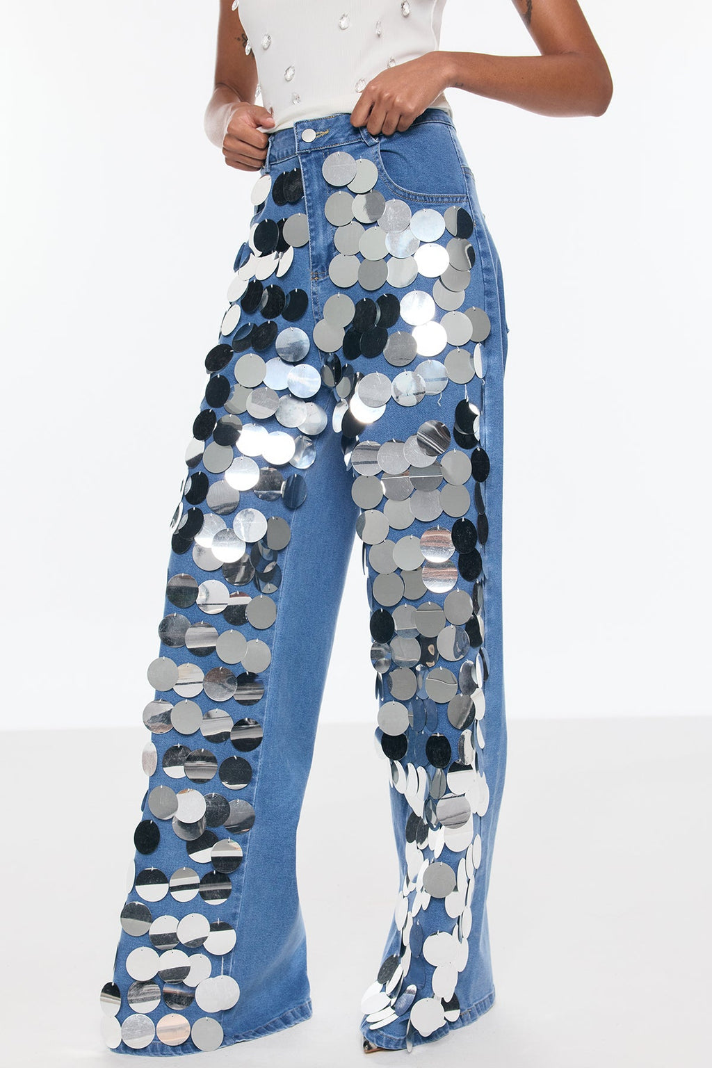 Bell Sequin Embellished Jeans