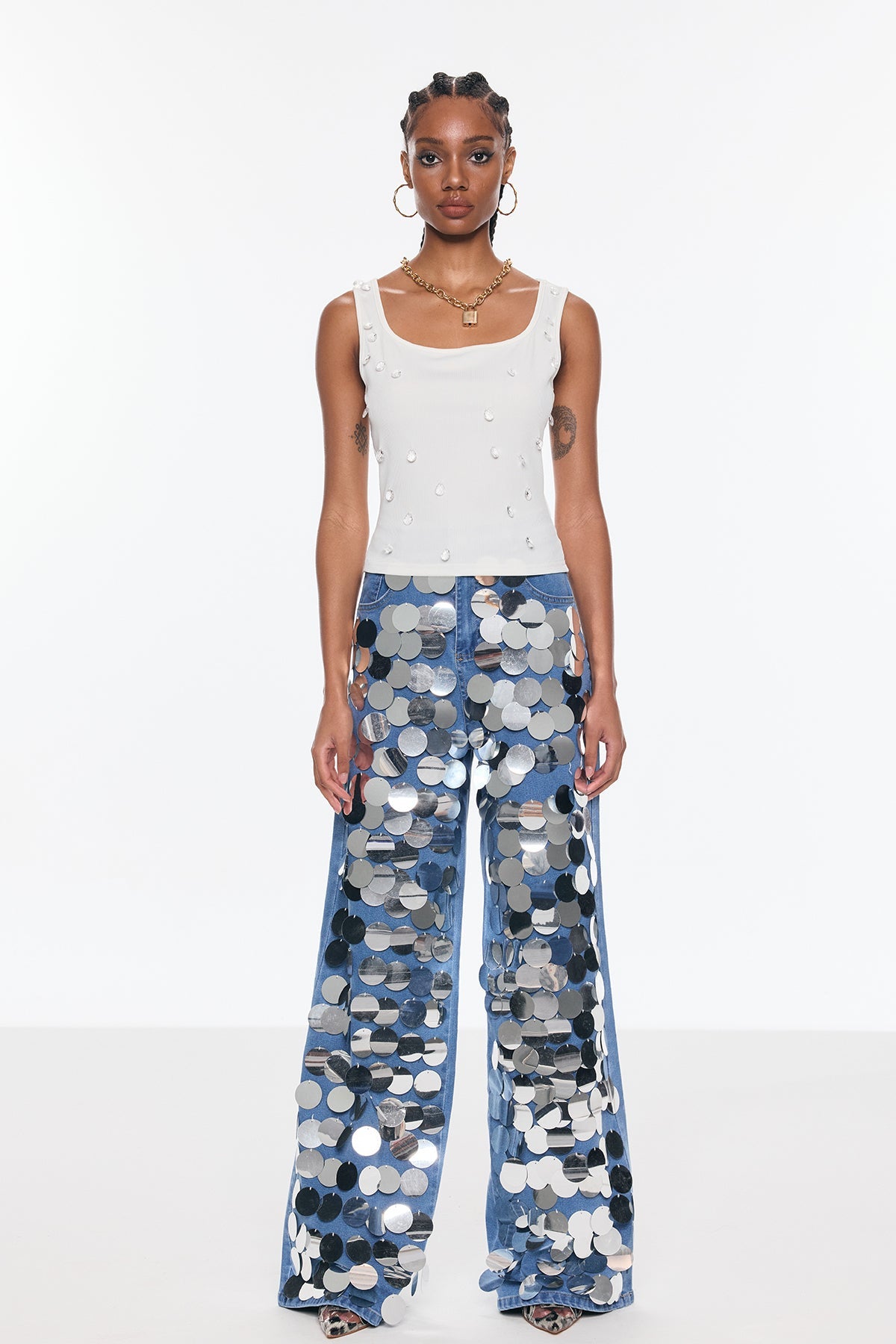 Bell Sequin Embellished Jeans