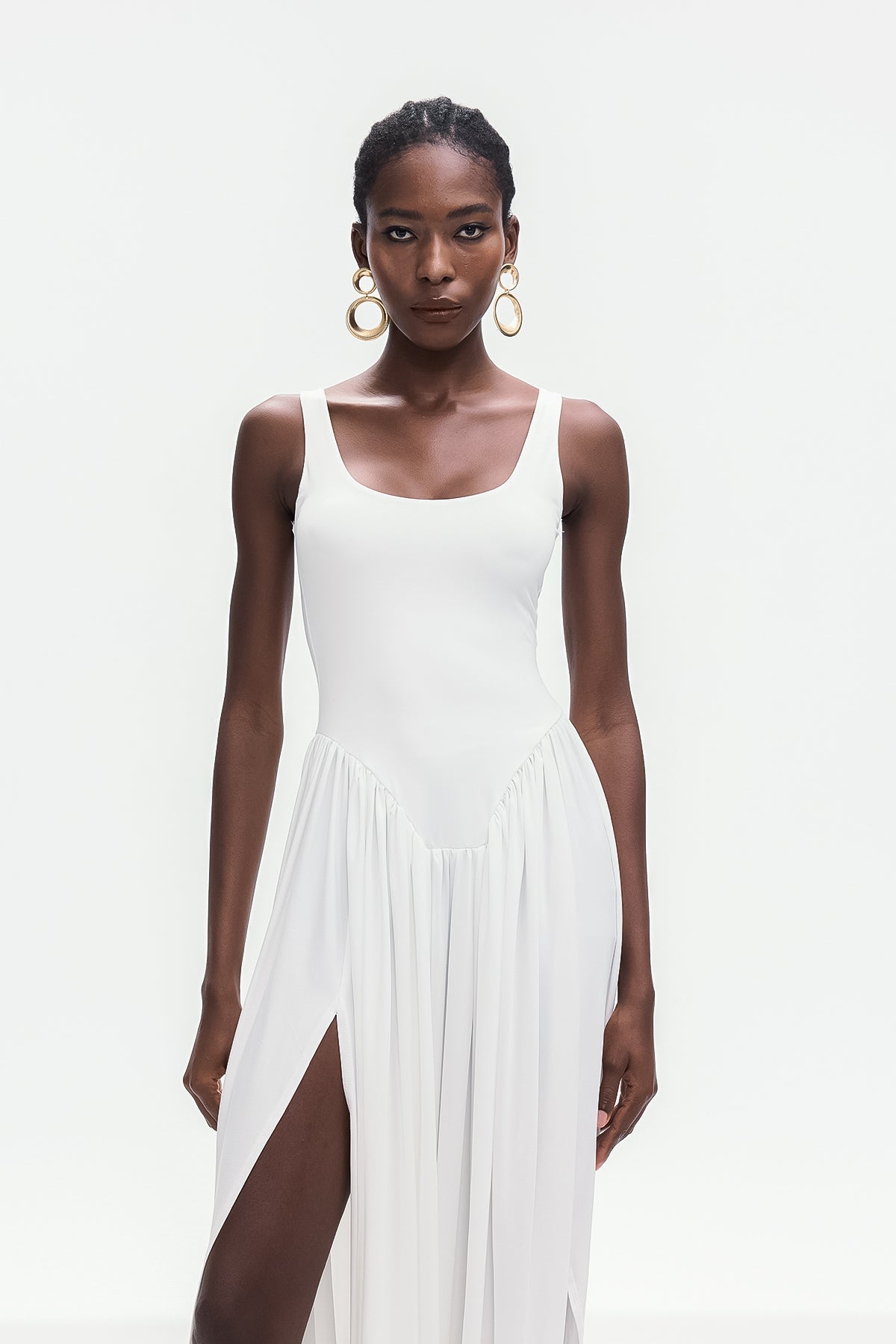 Bellamy Asymmetric Ruch Sleeveless Maxi Dress