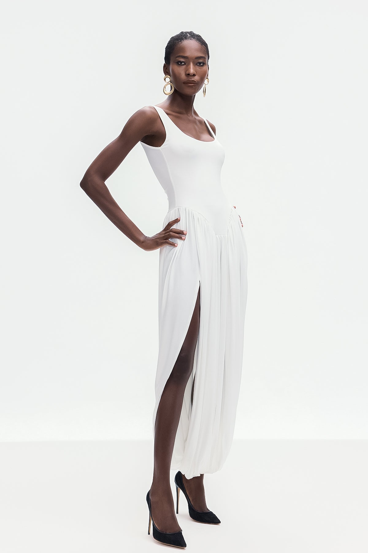 Bellamy Asymmetric Ruch Sleeveless Maxi Dress